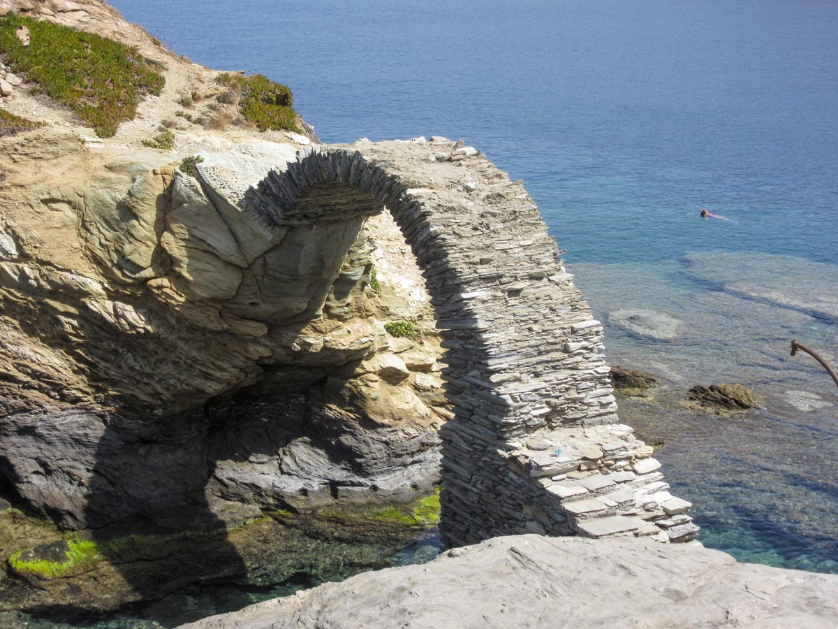 Old bridge in Chora andros tinos wlaking exploring Greece