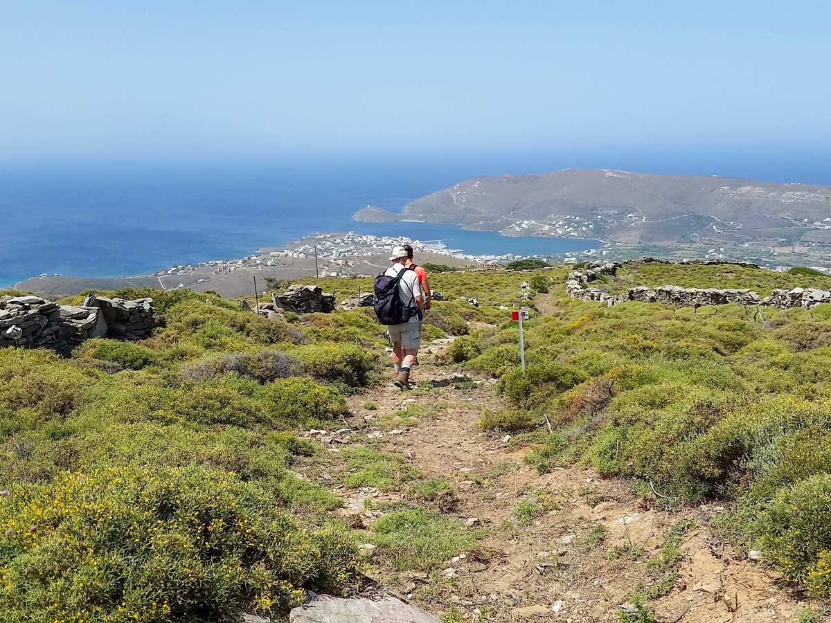 View on Gavrio Ben en Milan andros tinos walking exploring Greece