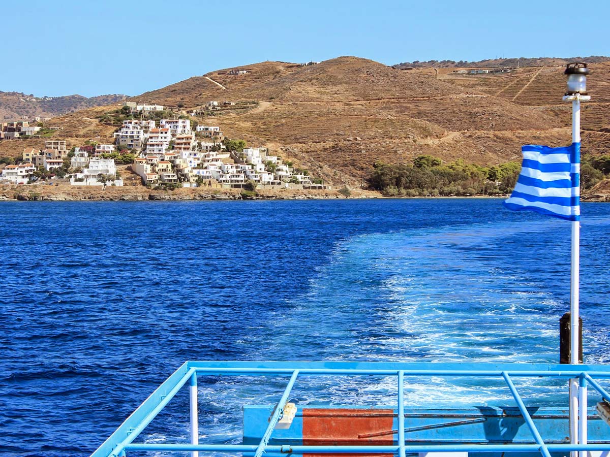 Departure from Kea by boat Mediterranean sea exploring Athens Kea Greece adventure tour