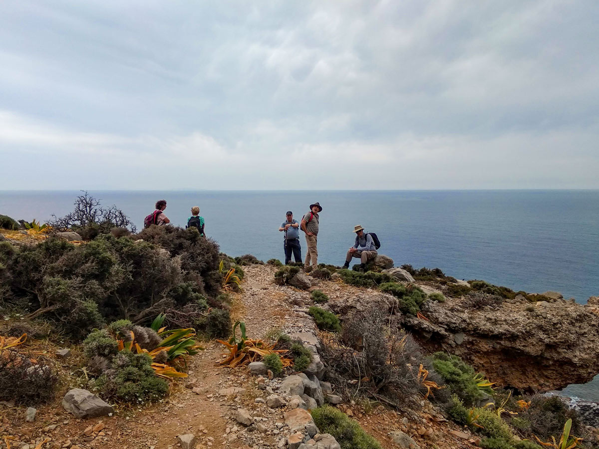 Walking tour group by the mediterranean Crete Greece west adventure walking tour