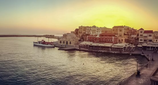 Chania city pier sunset harbour kids family adventure tour Crete Greece