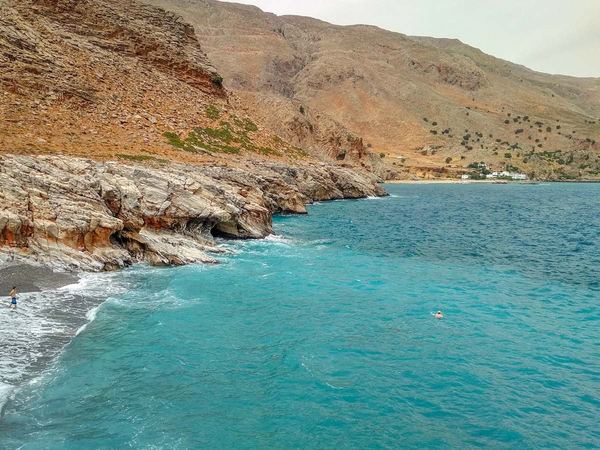 Swimming in the Mediterranean sea family adventure tour Crete Greece