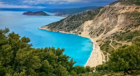 Myrtos mediterranean sea Greece Kefalonia adventure bike tour