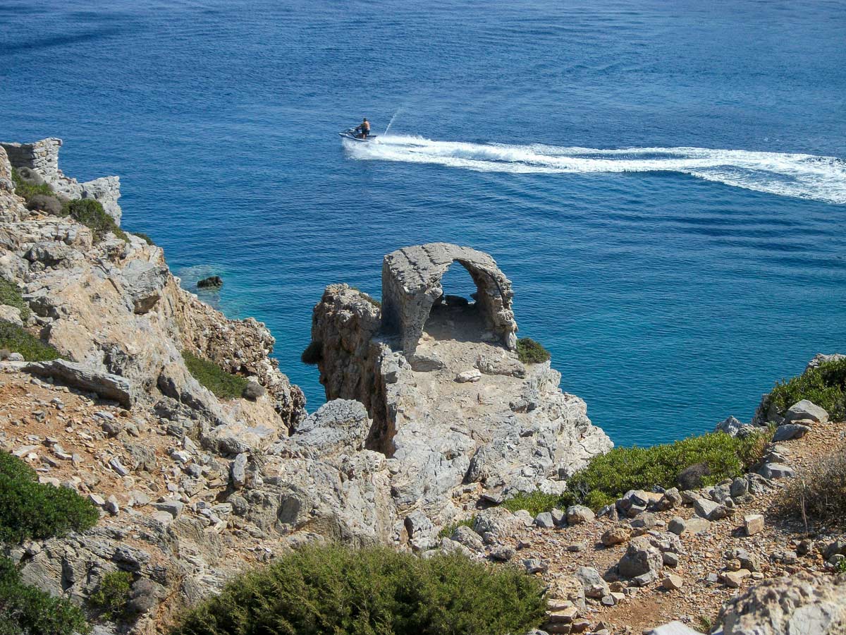 Ancient stone house fort mediterranean coast walking hiking tour Karpathos Greece