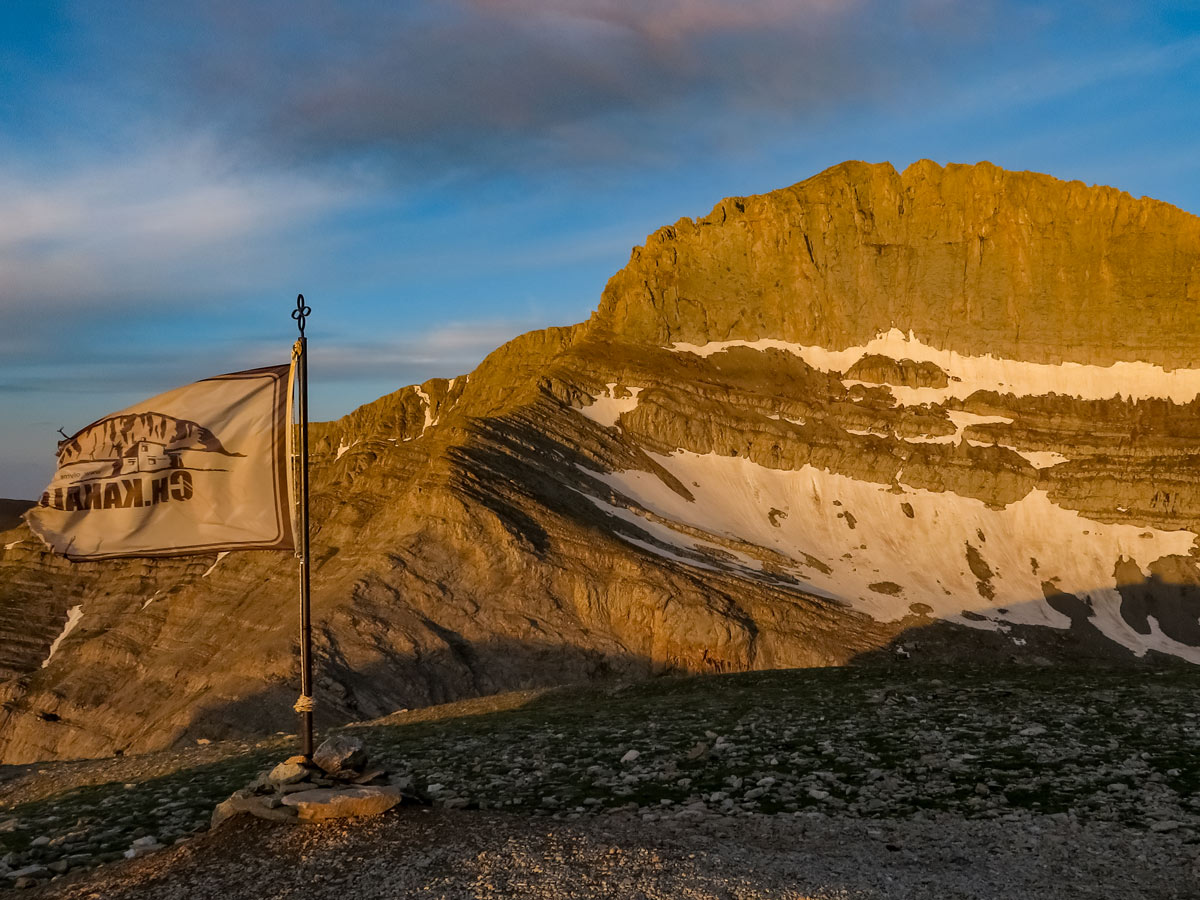 Sunset on peaks hiking Mount Olympos trekking adventure northern Greece