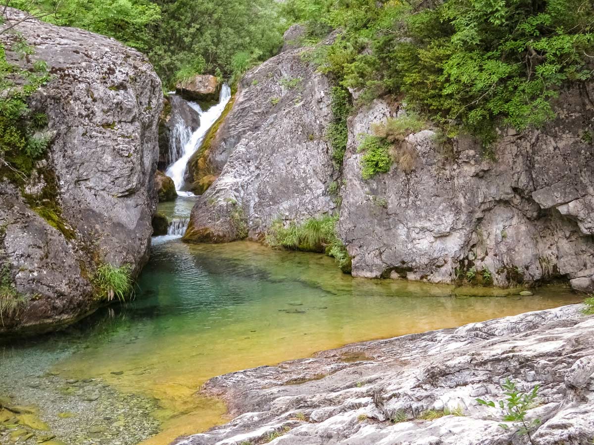 Natural waterfalls pools Mount Olympos trekking adventure northern Greece
