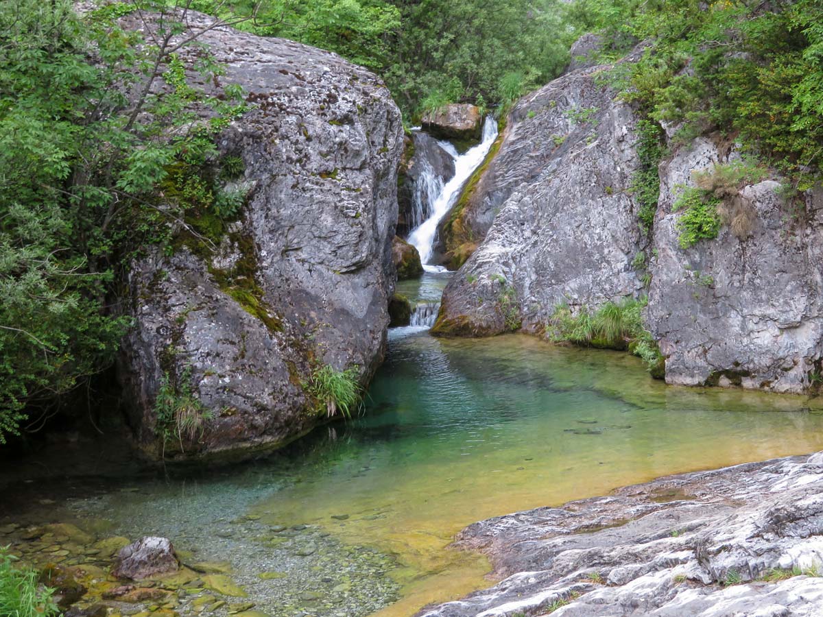 Natural waterfalls aqua pools Enippeuskloof Litochoro Olympus hike Greece