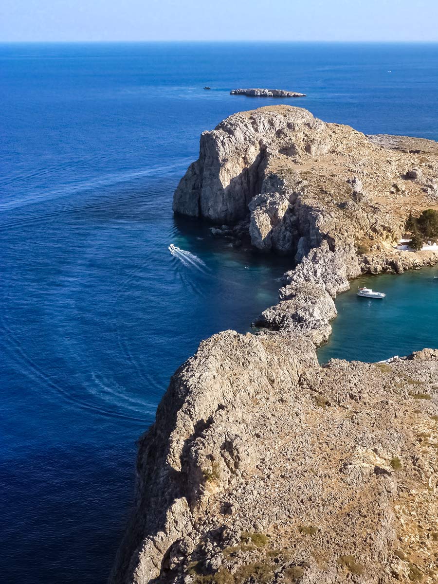 Mediterranean sea boats cove biking cycling tour Rhodes Greece