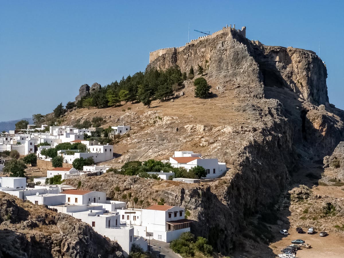 Rhodos Lindos city hill fort biking cycling tour Rhodes Greece