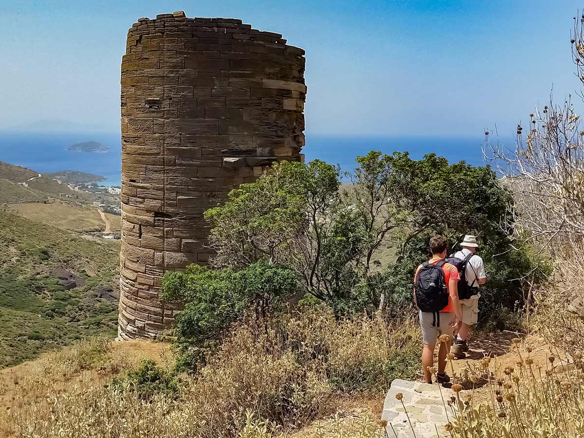 Agios Petros hiking around ruins old tower exploring Tinos Greece