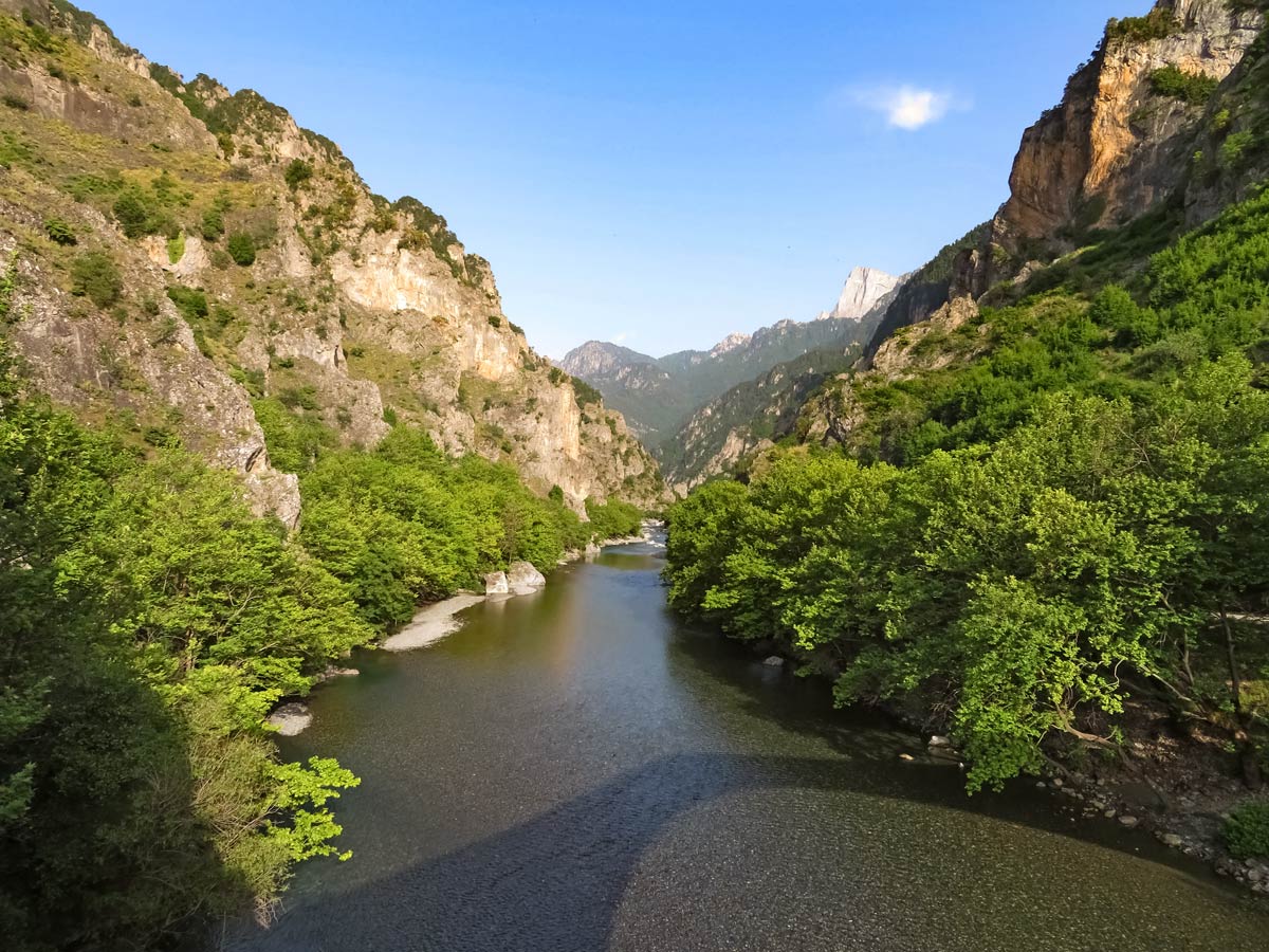 View on Voidomatis River Zagori Vikos Gorge Greece