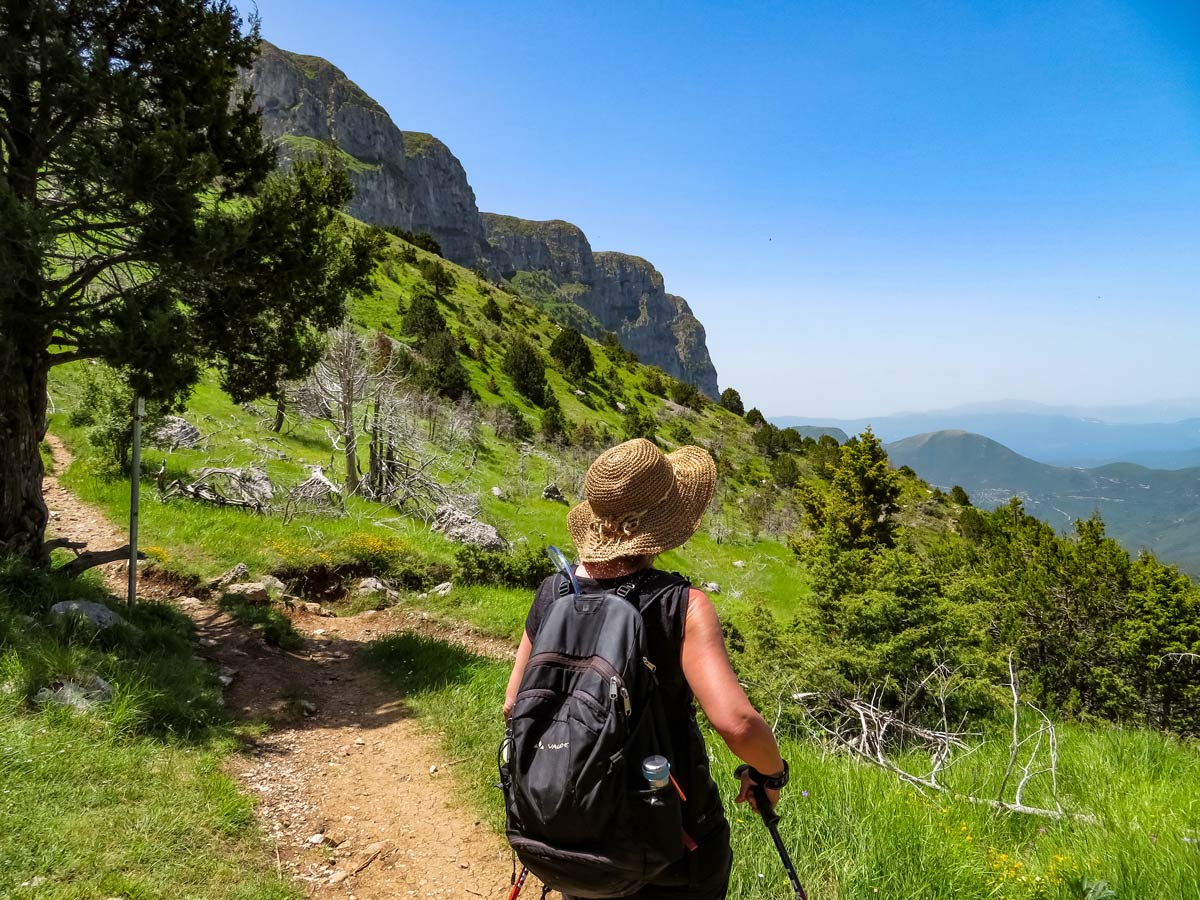 Vikos Park hiker with hat Vikos Gorge Greece