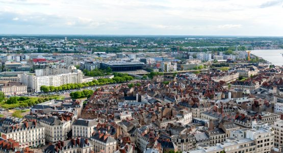 Looking at the beautiful city in Loire Valley from the above