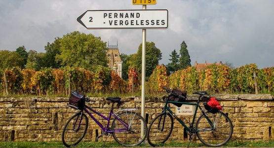 Roadsign along the biking route in Burgundy