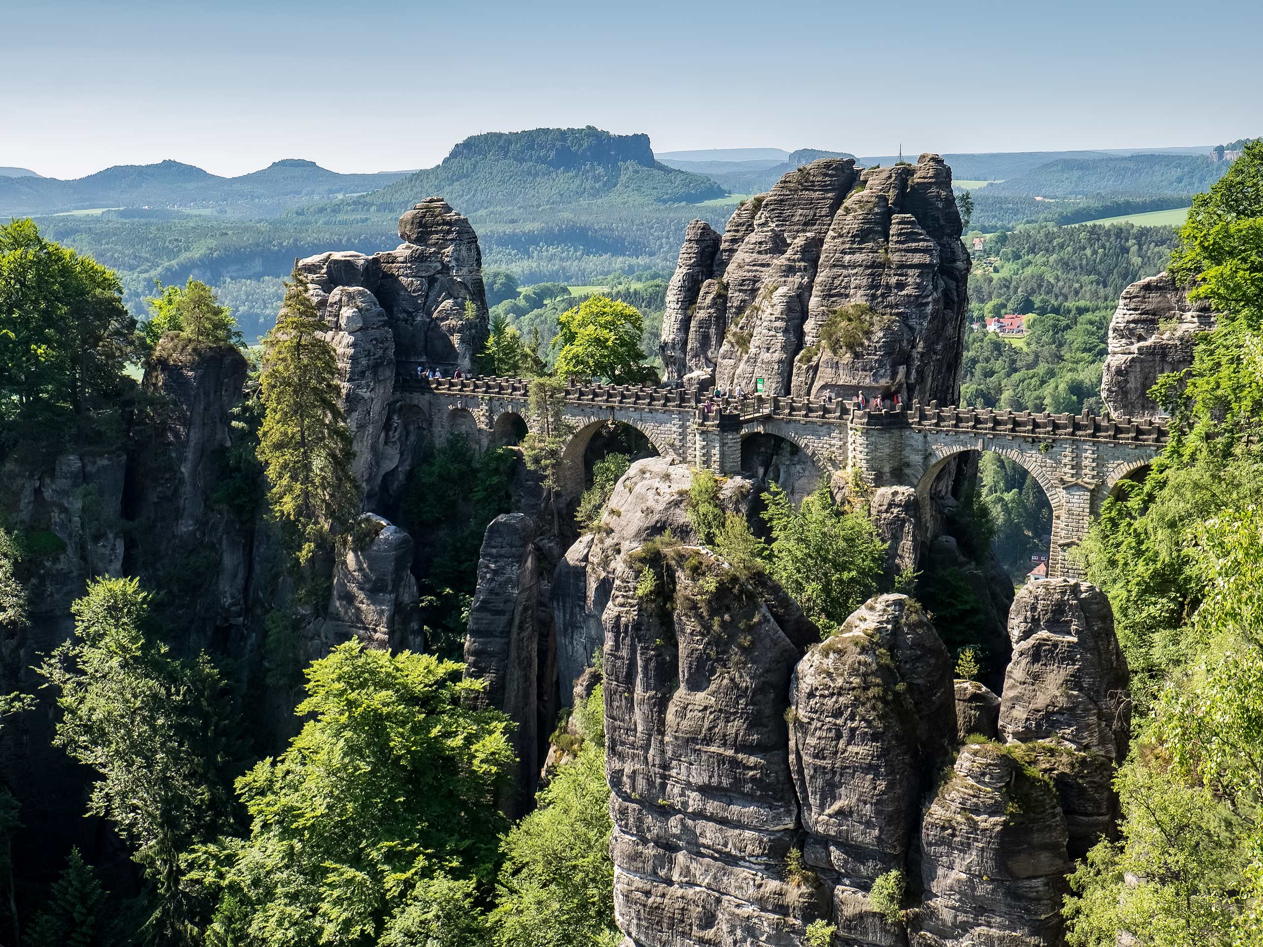 Iconic Bastei Bridge cycling Saxony Germany near Dresden