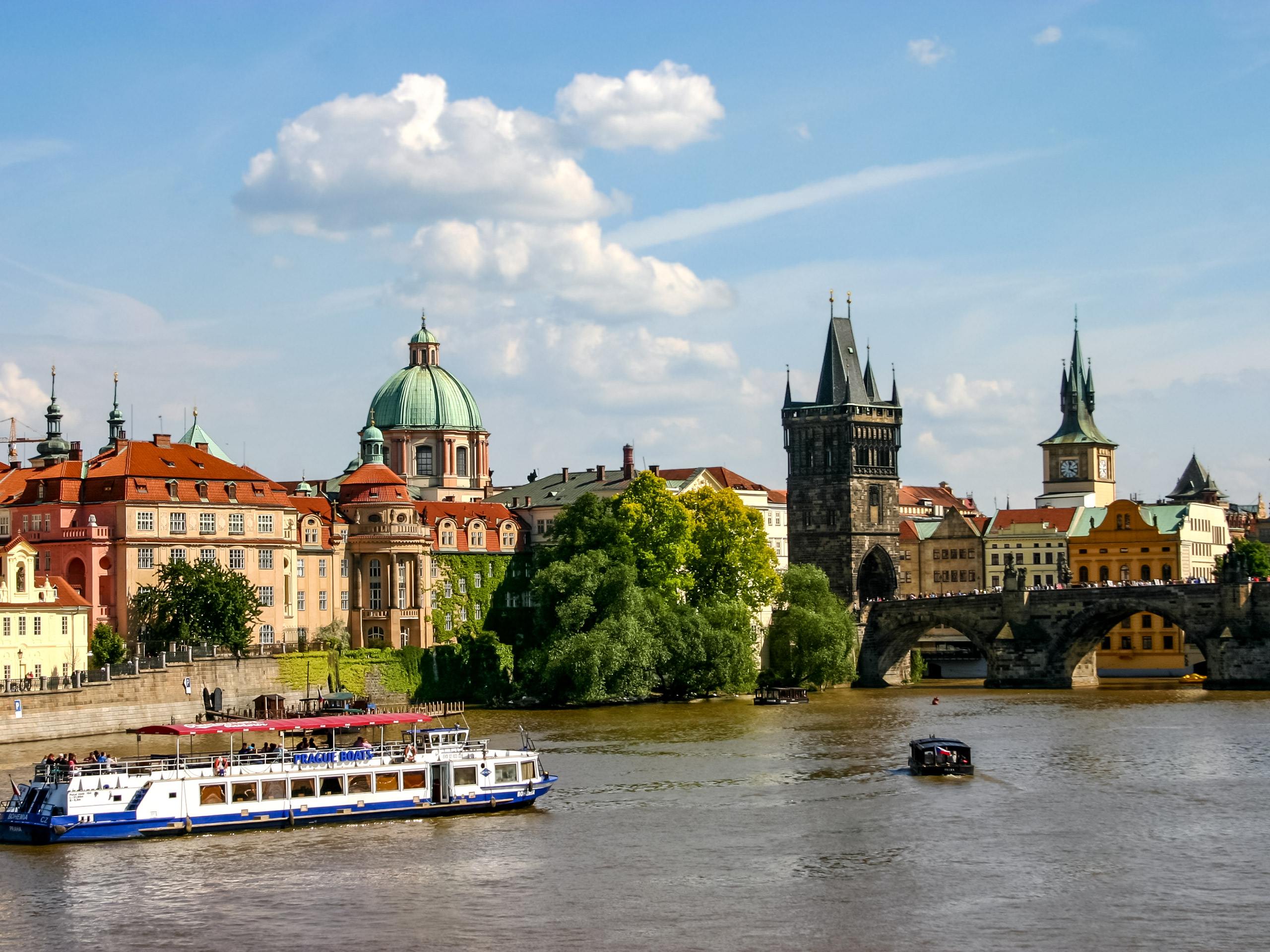 View of the Vltava and Charles Bridge Prague city skyline of Prague