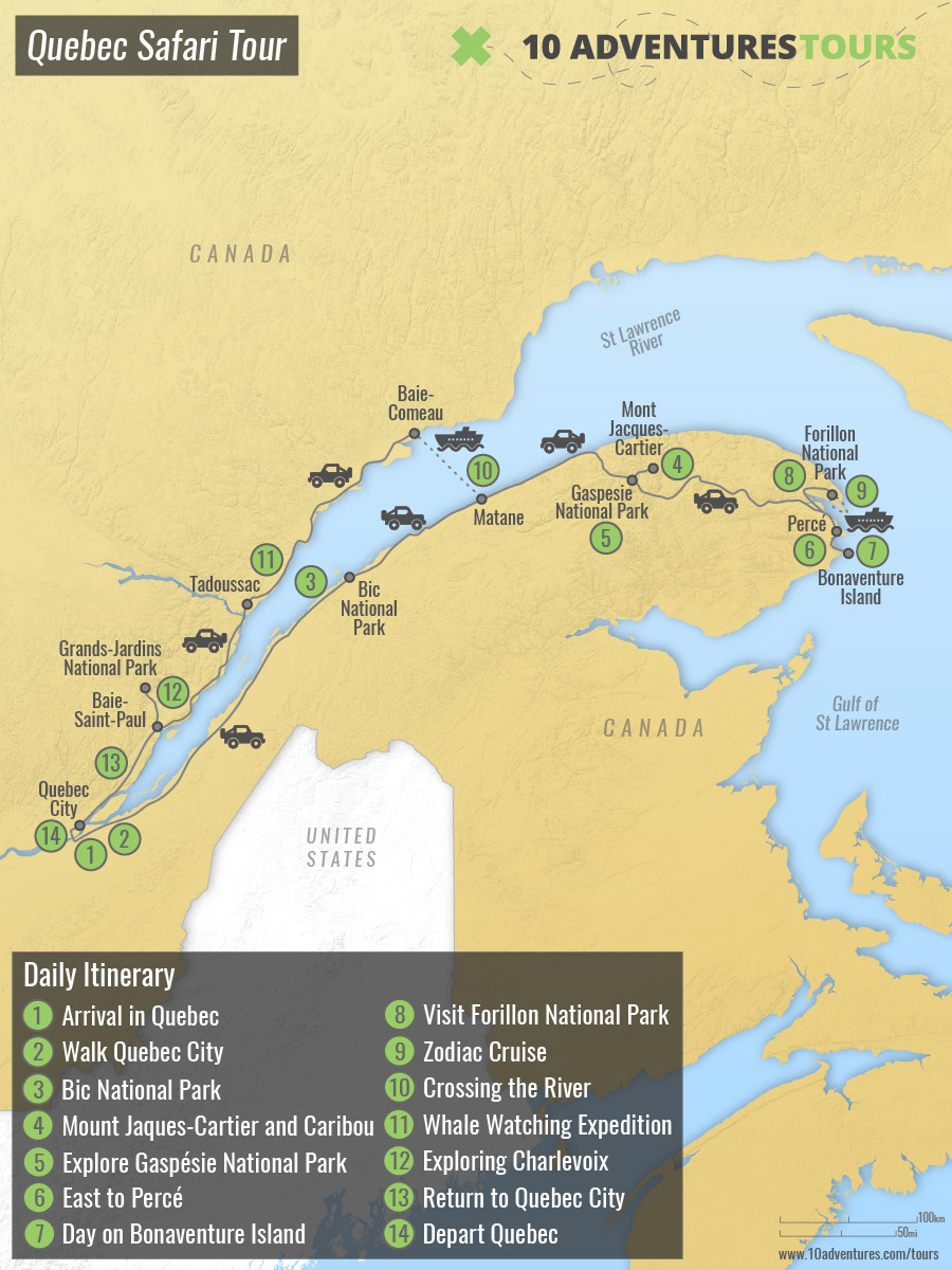 Map of Quebec Safari Tour