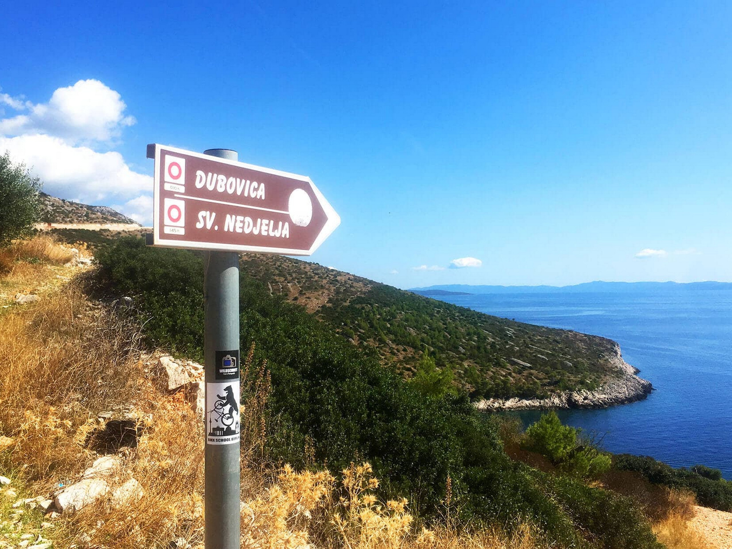 Route signage along one of the trails in Croatia