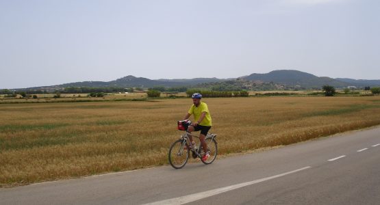 Cyclist biking on the path in Catalonia