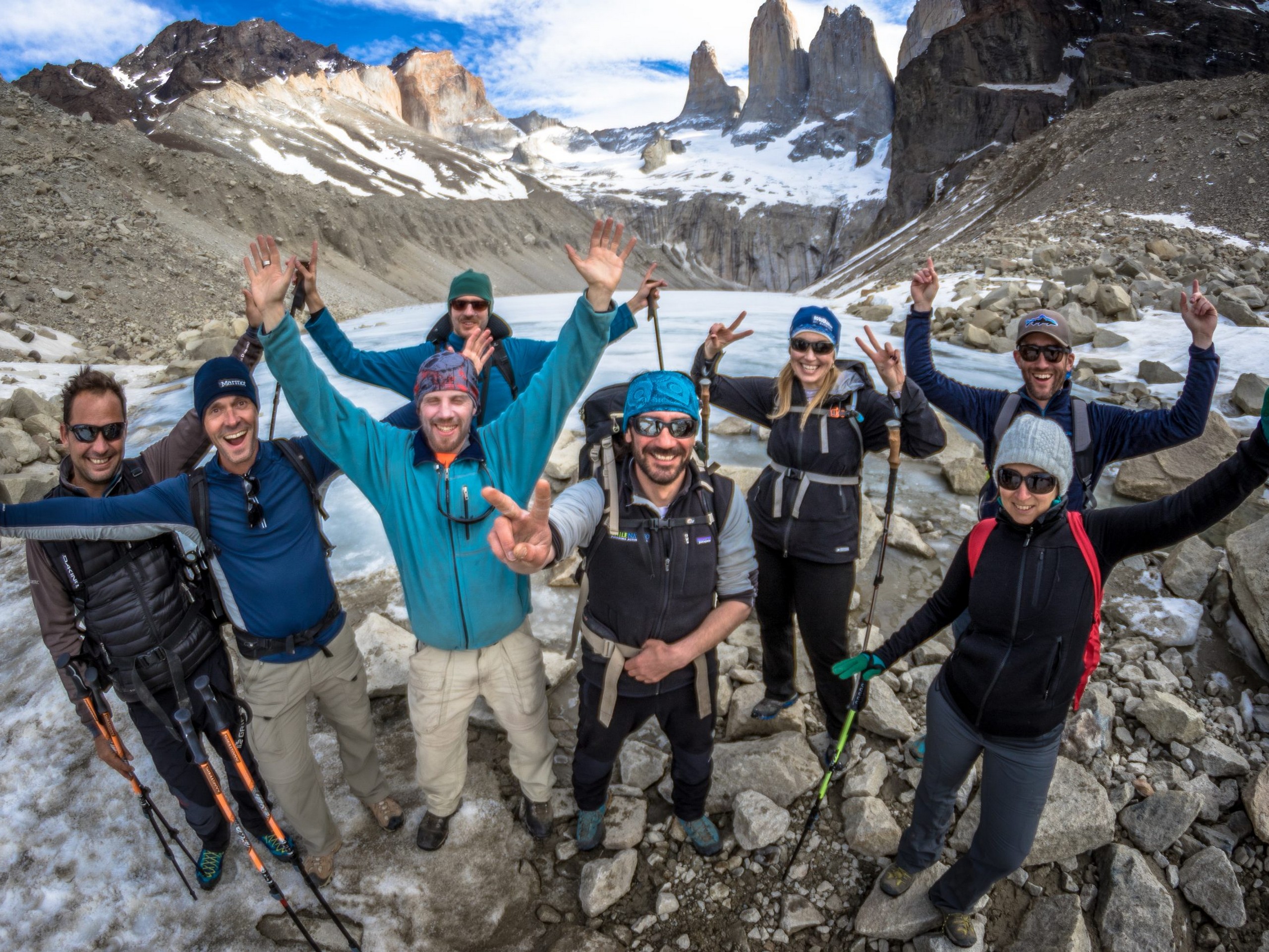 Group of hikers posing with a guide on W Trek route