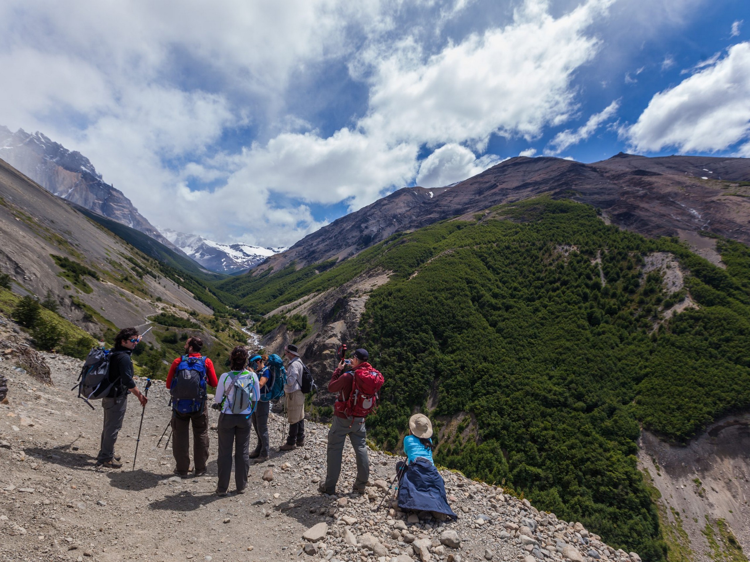 Rest break on W trek trail in Patagonia