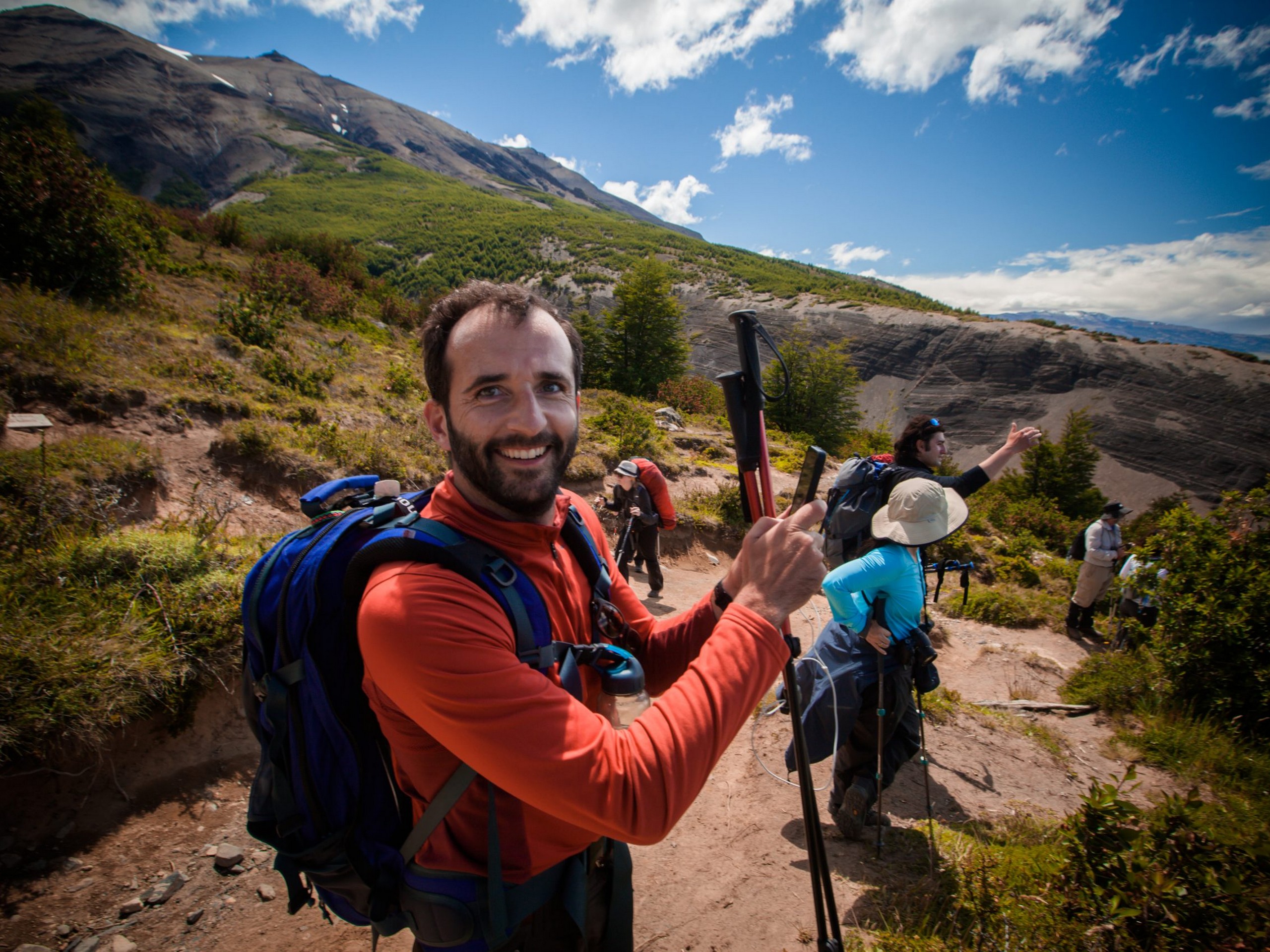 Happy hikers on W Trek route in Patagonia