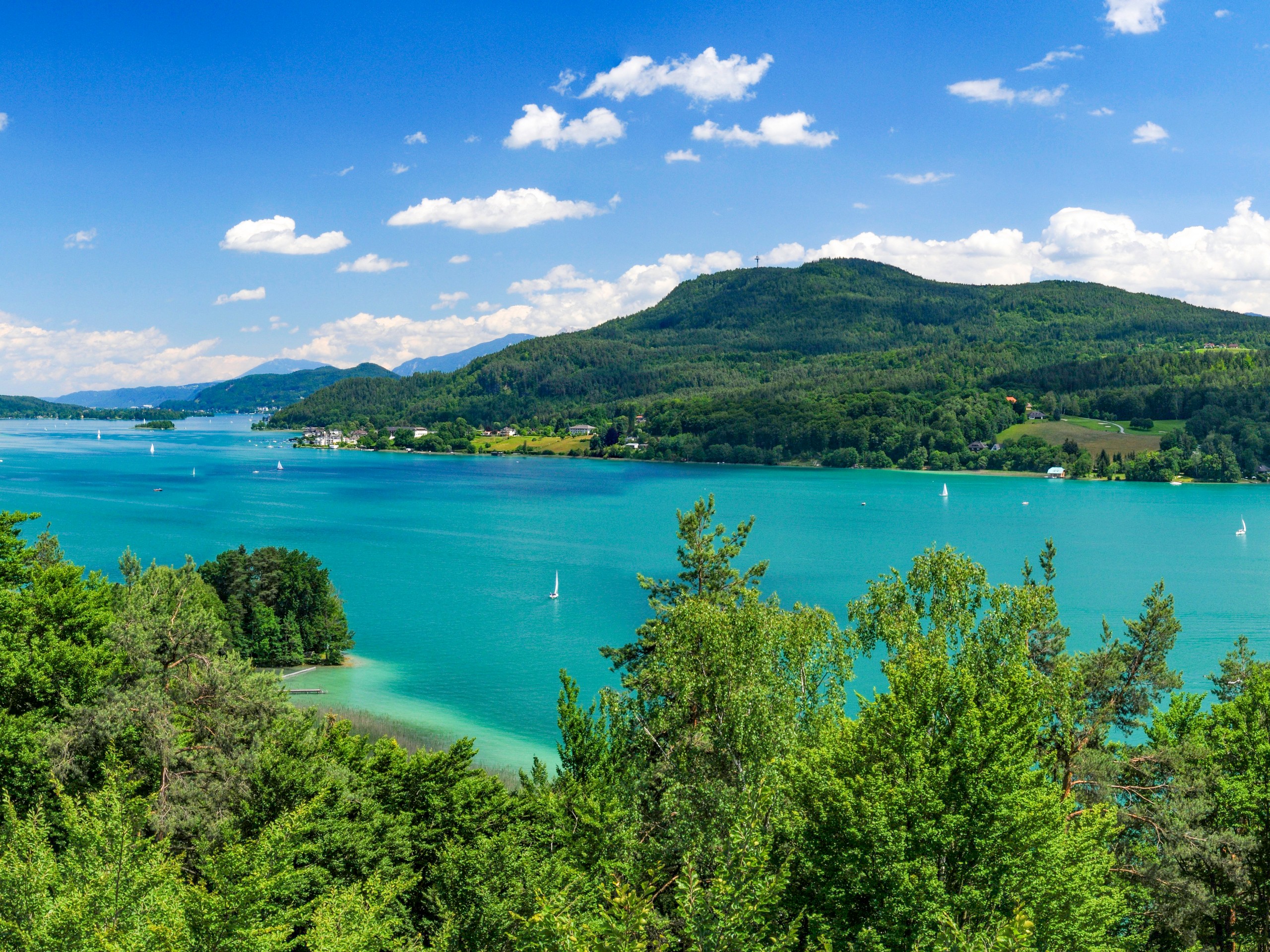 Looking down at a beautiful mountain lake in Germany