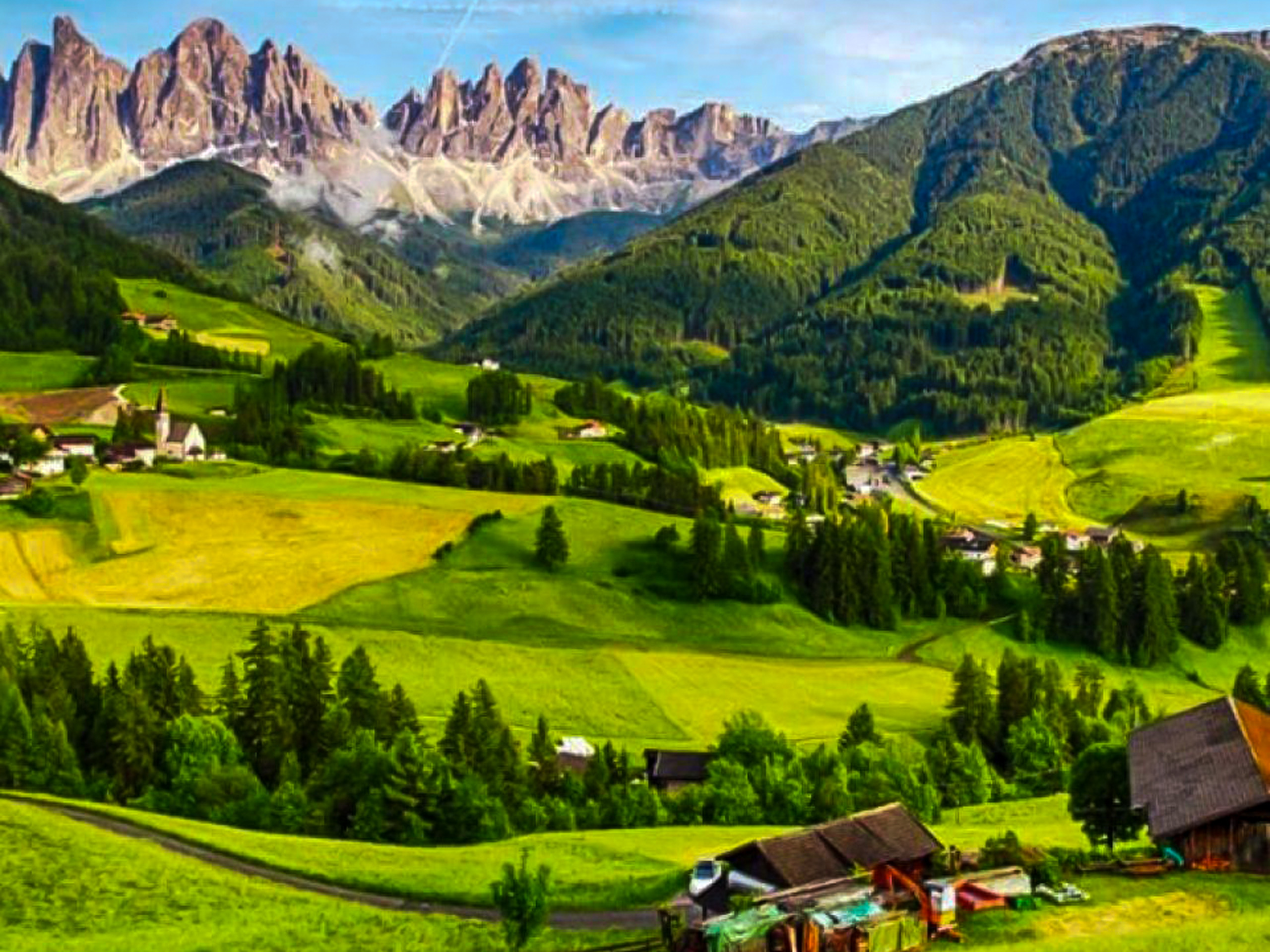 Fields and mountains landscape