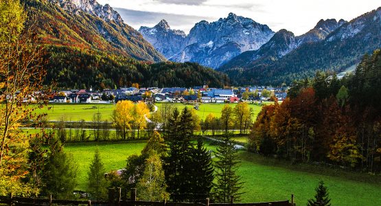 Mountains city landscape in Slovenia