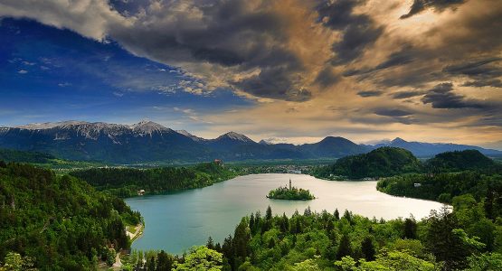 Clouds reflecting in the Lake Bled (Slovenia)