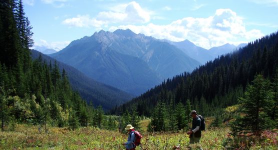 Two hikers walking in Kootenays (Canada)