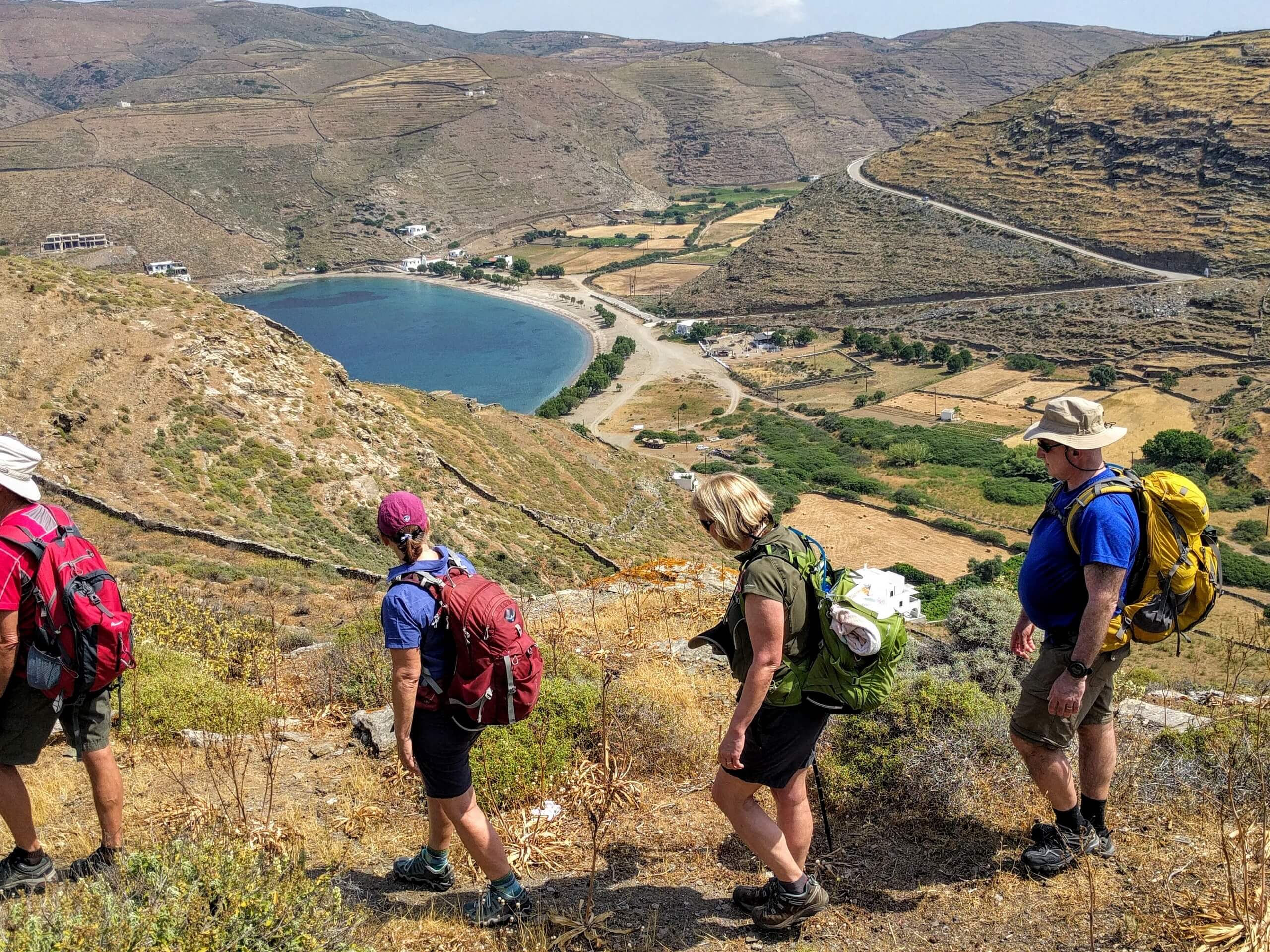 Four hikers walking in the Kythnos Island