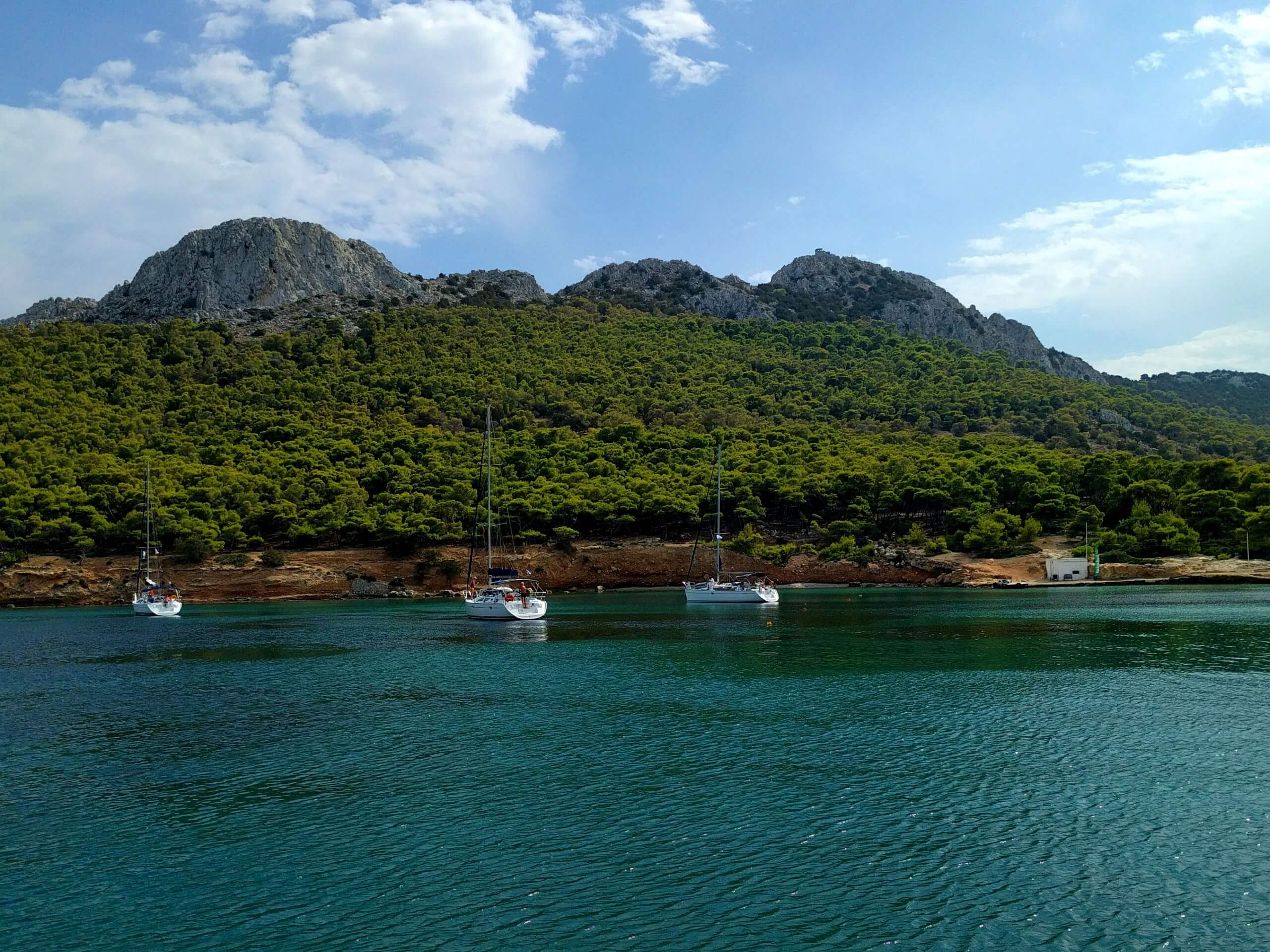 Yachts along the shores of the Greek island