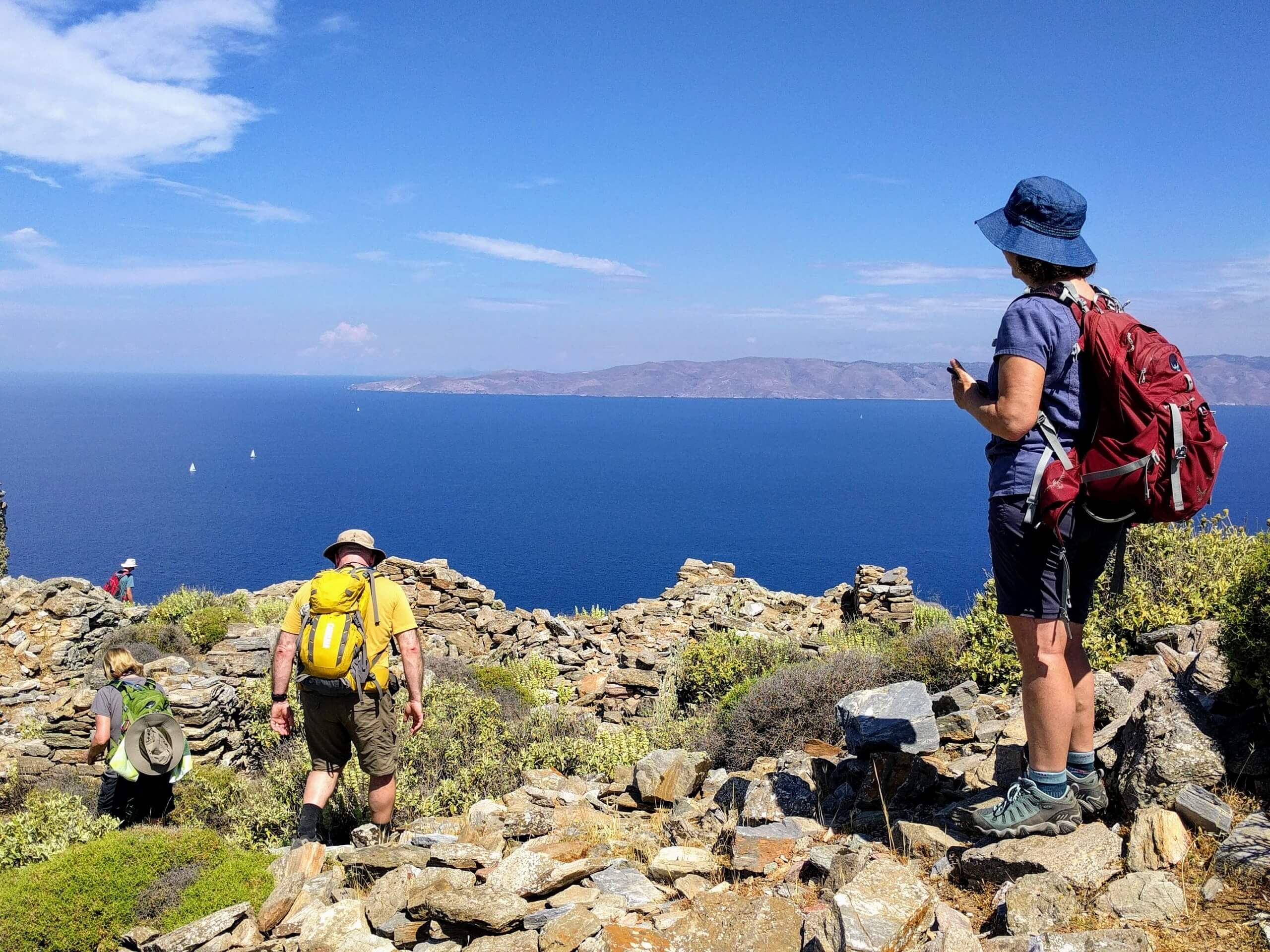 Hikers enjoying the views from the top of Kythnos Island