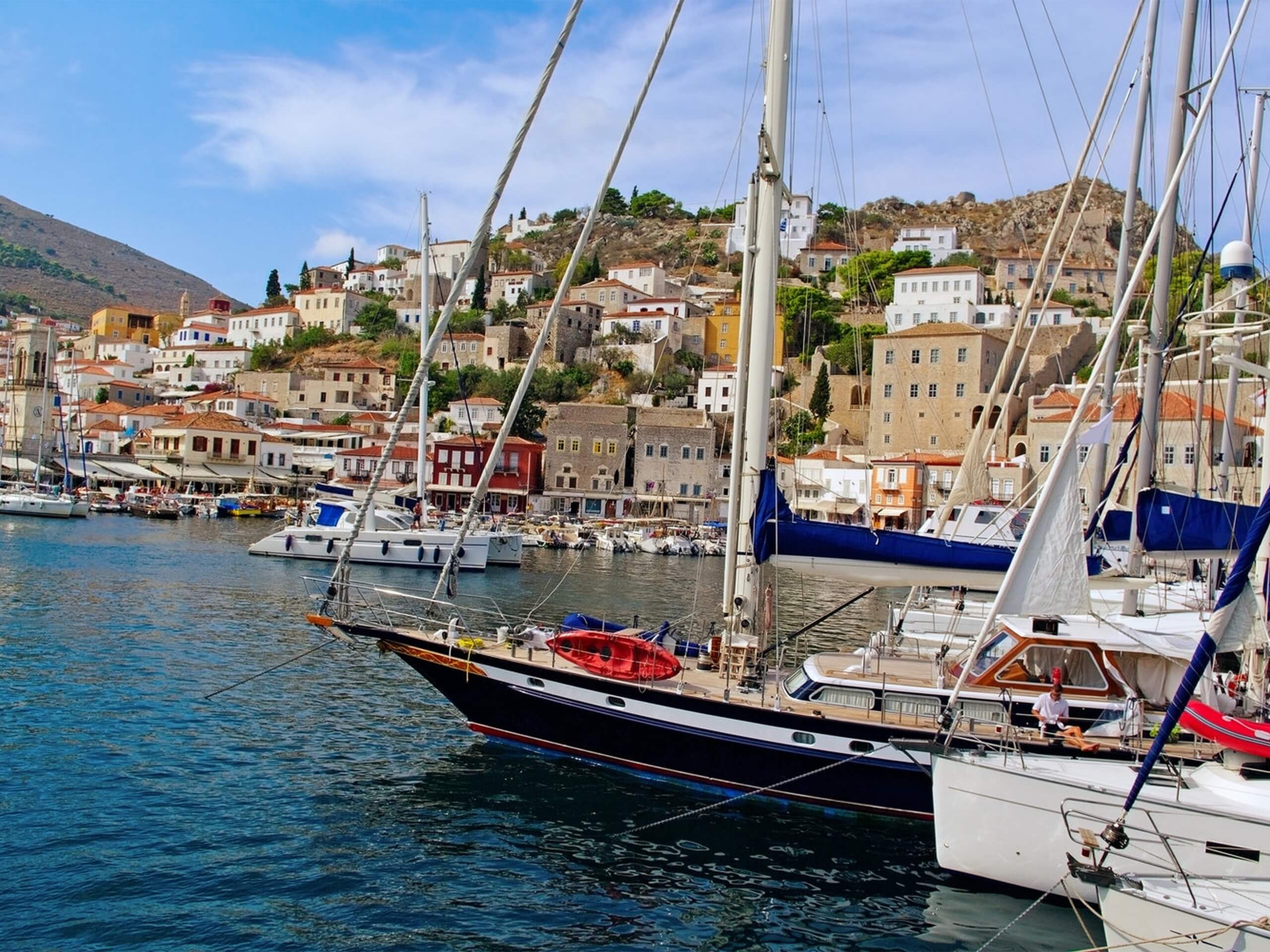 Hydra Island marina in Greece