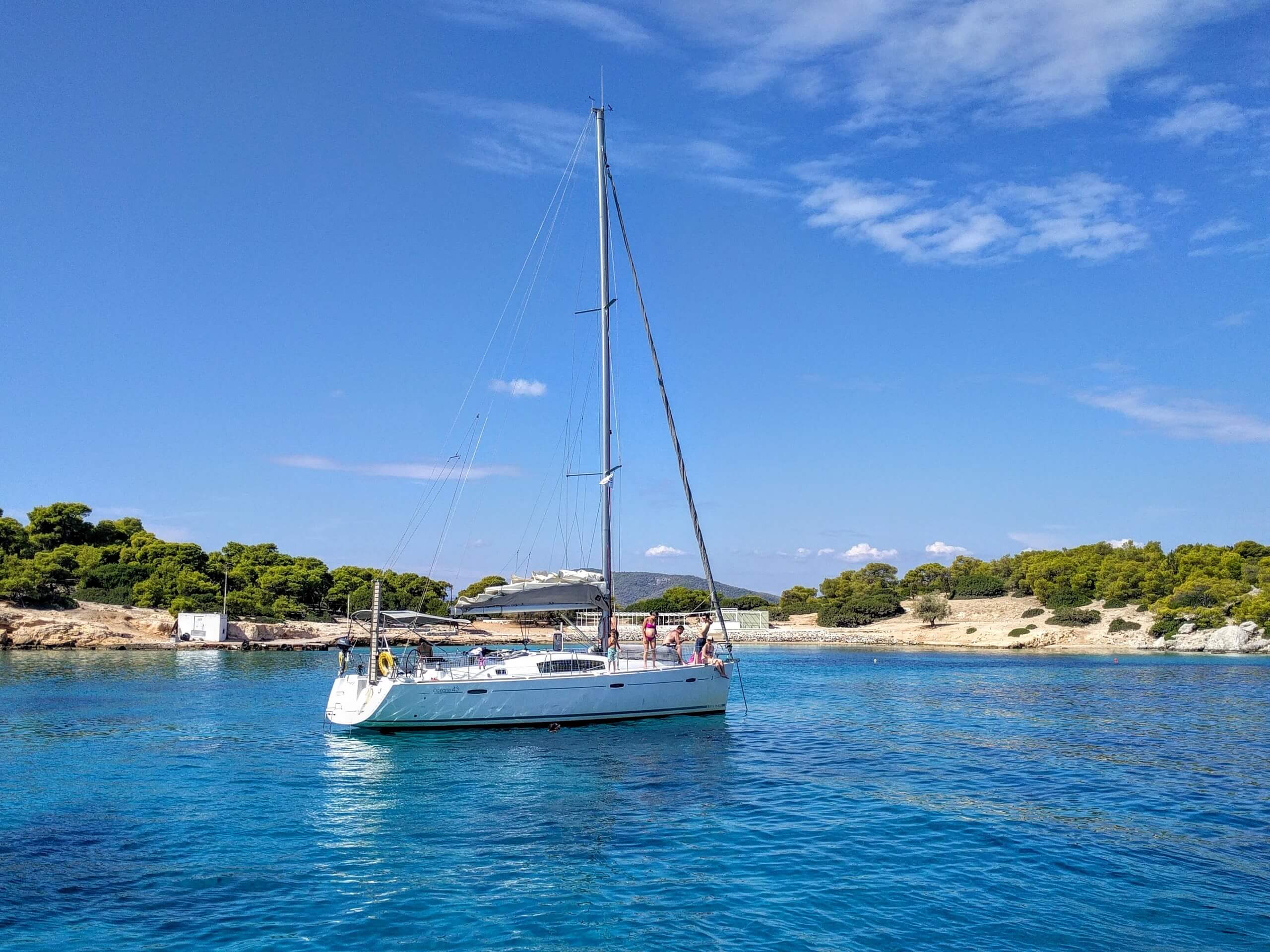 Sailboat near Moni island in Greece
