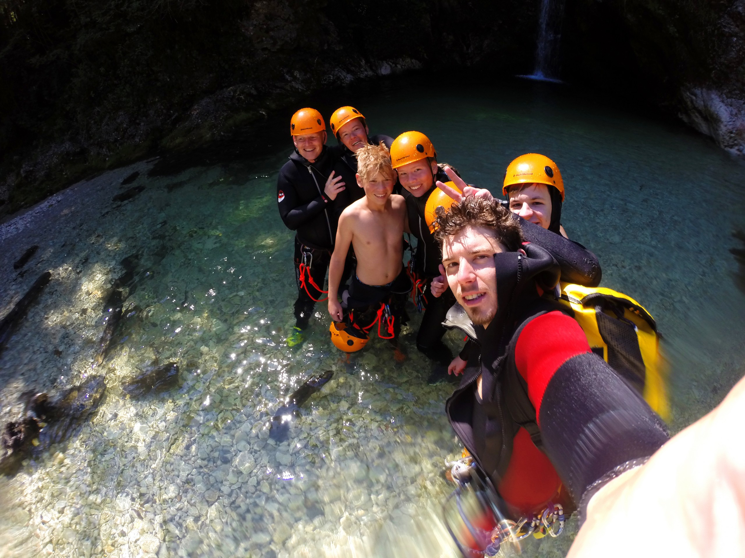 Selfie of the family enjoying the water sports near Bled