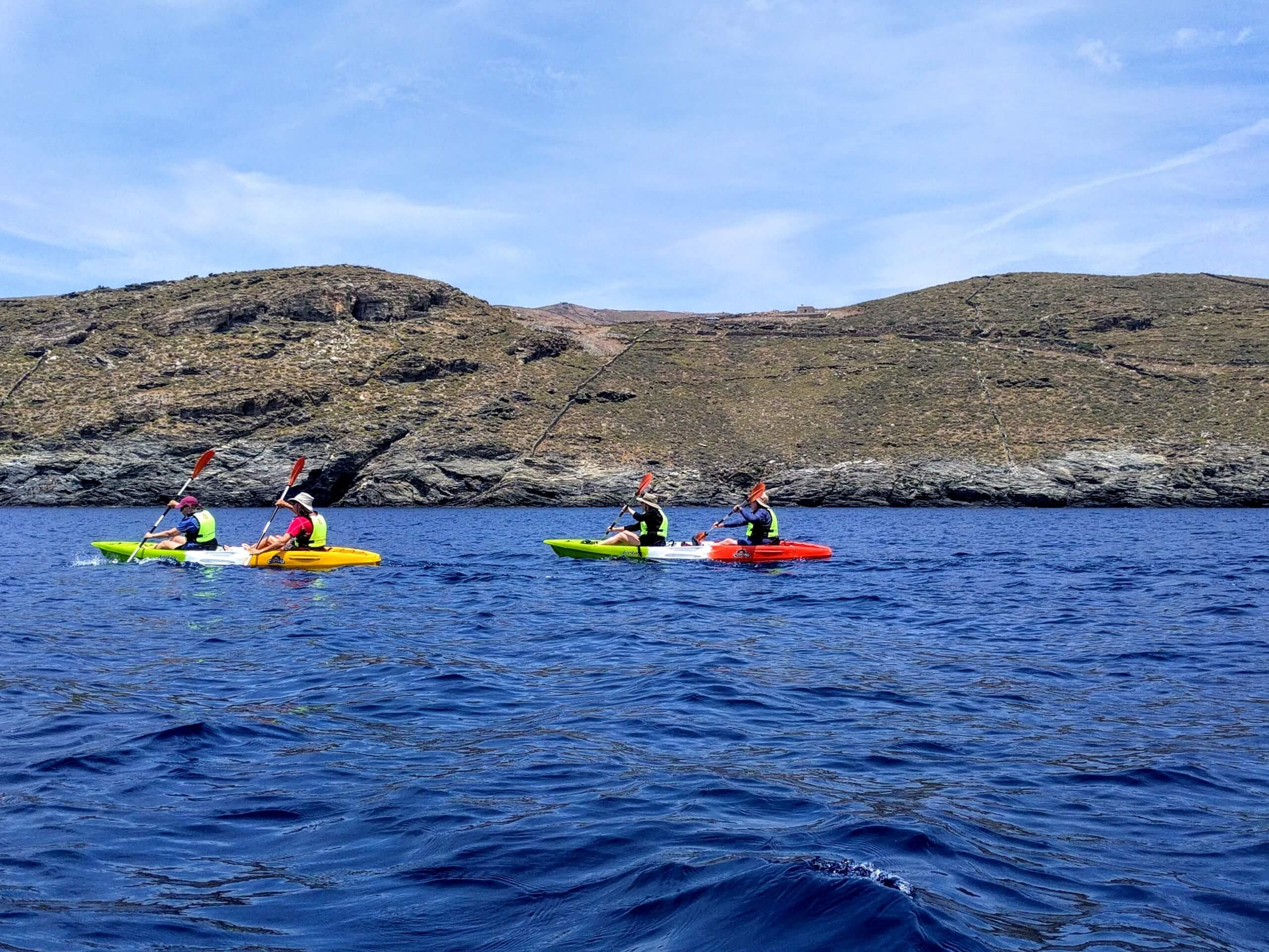 Kayakers in the sea near Kythnos Island in Greece