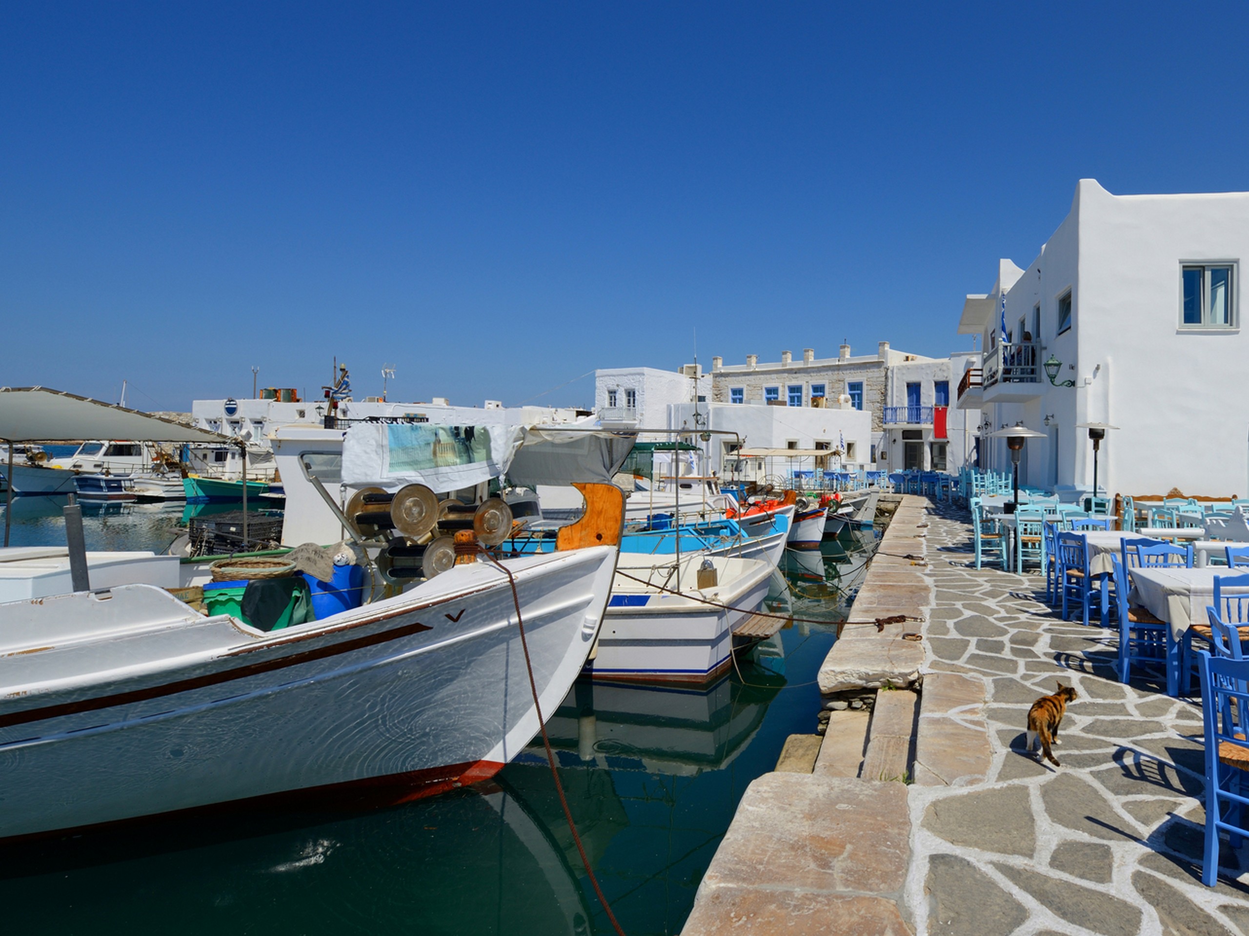 Boats at Port of Naousa in Paros island