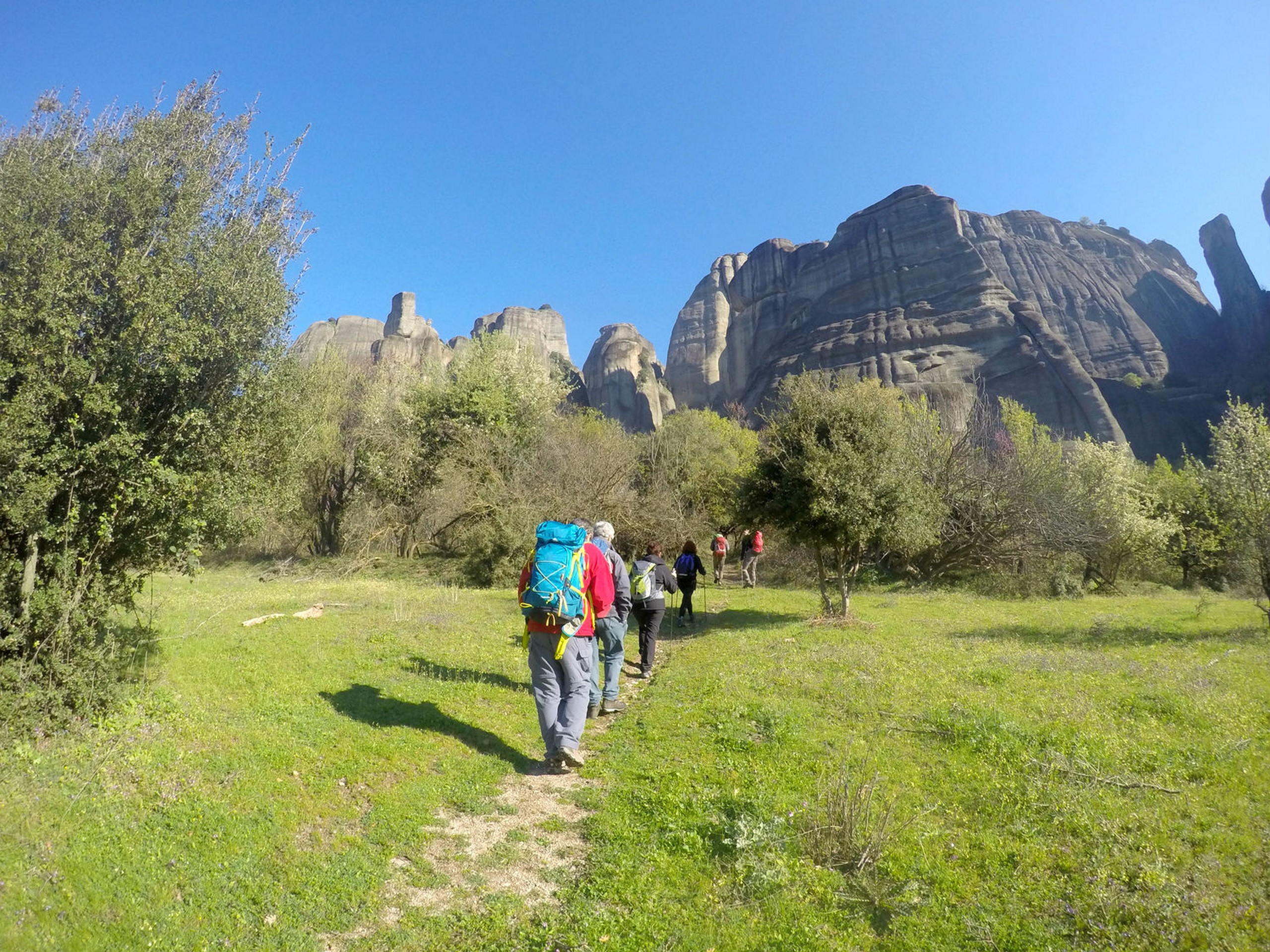 Group of trekkers in Zagori region, greece
