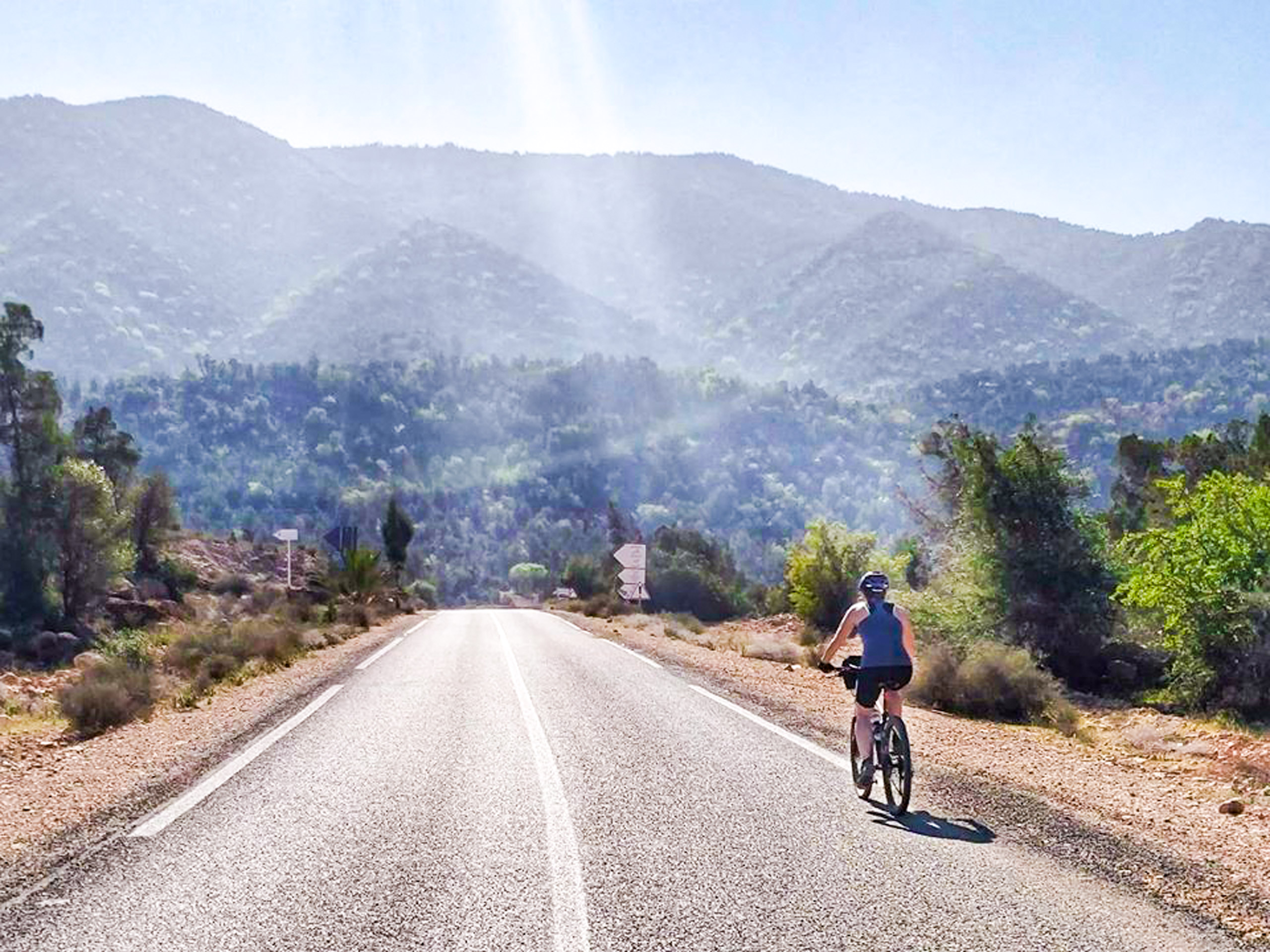 Cycling on the sunny road