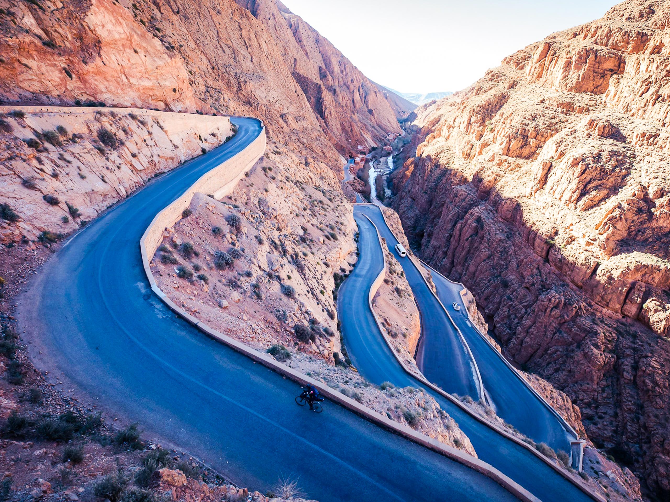 Winding road up on a rock