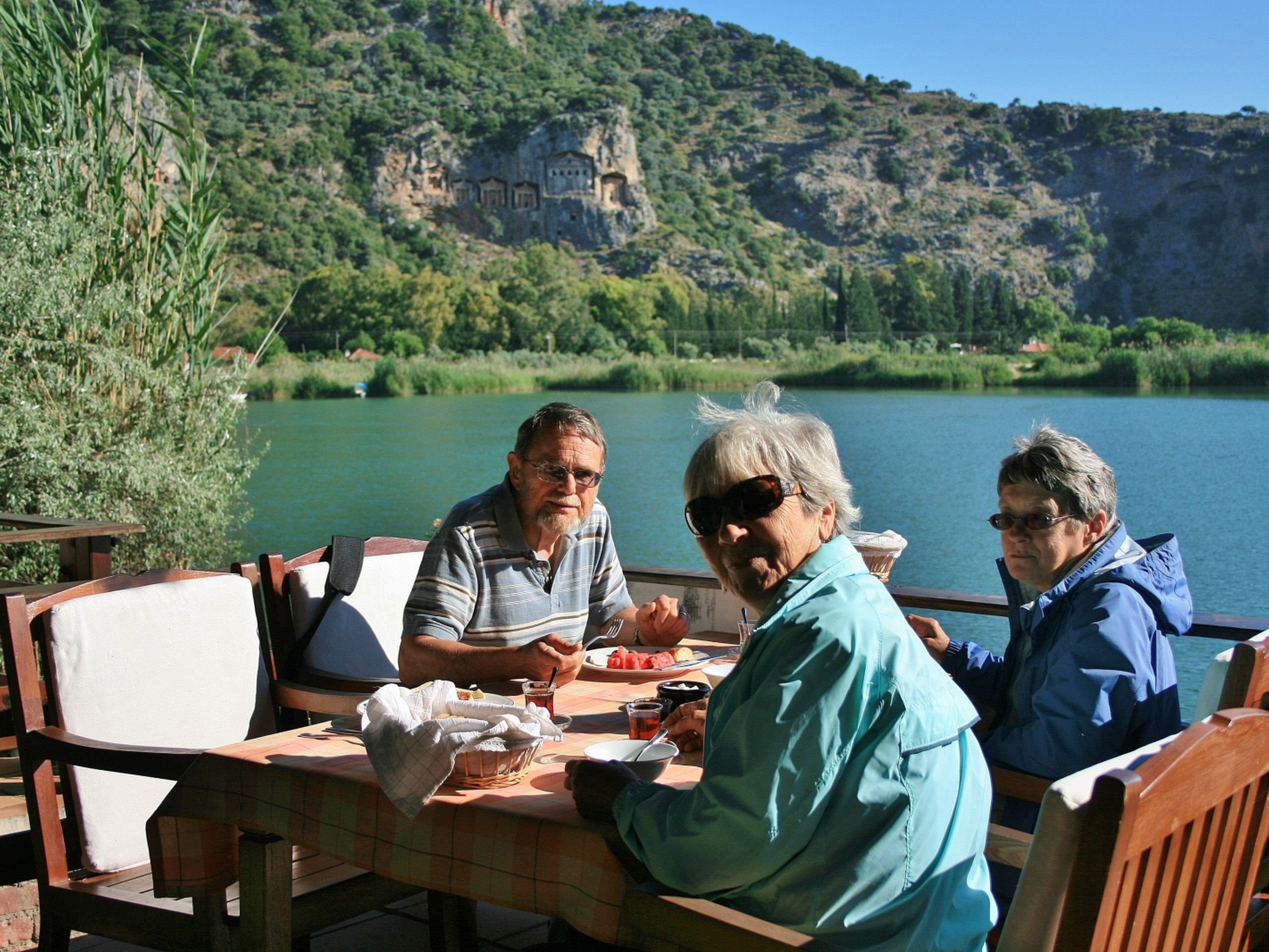 Three travellers enjoying Turkish cuisine in Demre