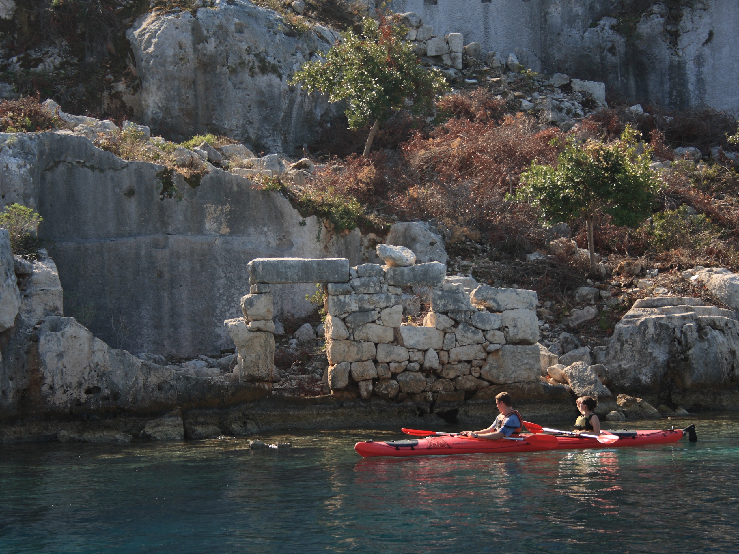 Kayakers observing the Kekova Island ruins in Turkey