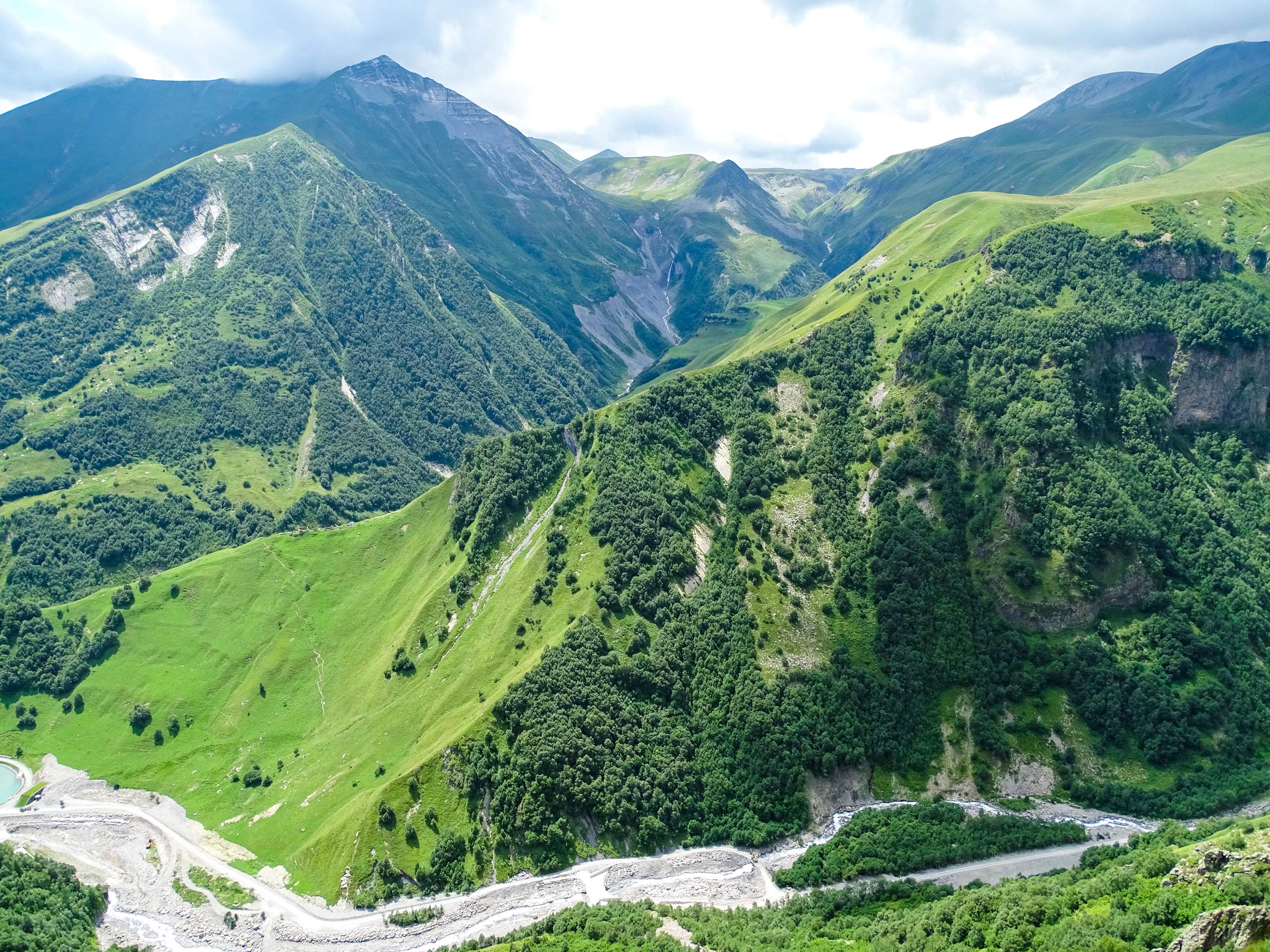 Amazing air view on the Svaneti mountains in Georgia
