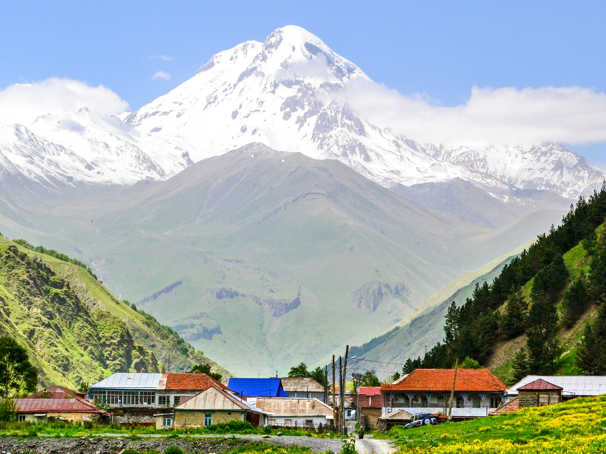 Kazbek mountain landscape from Sno Valley