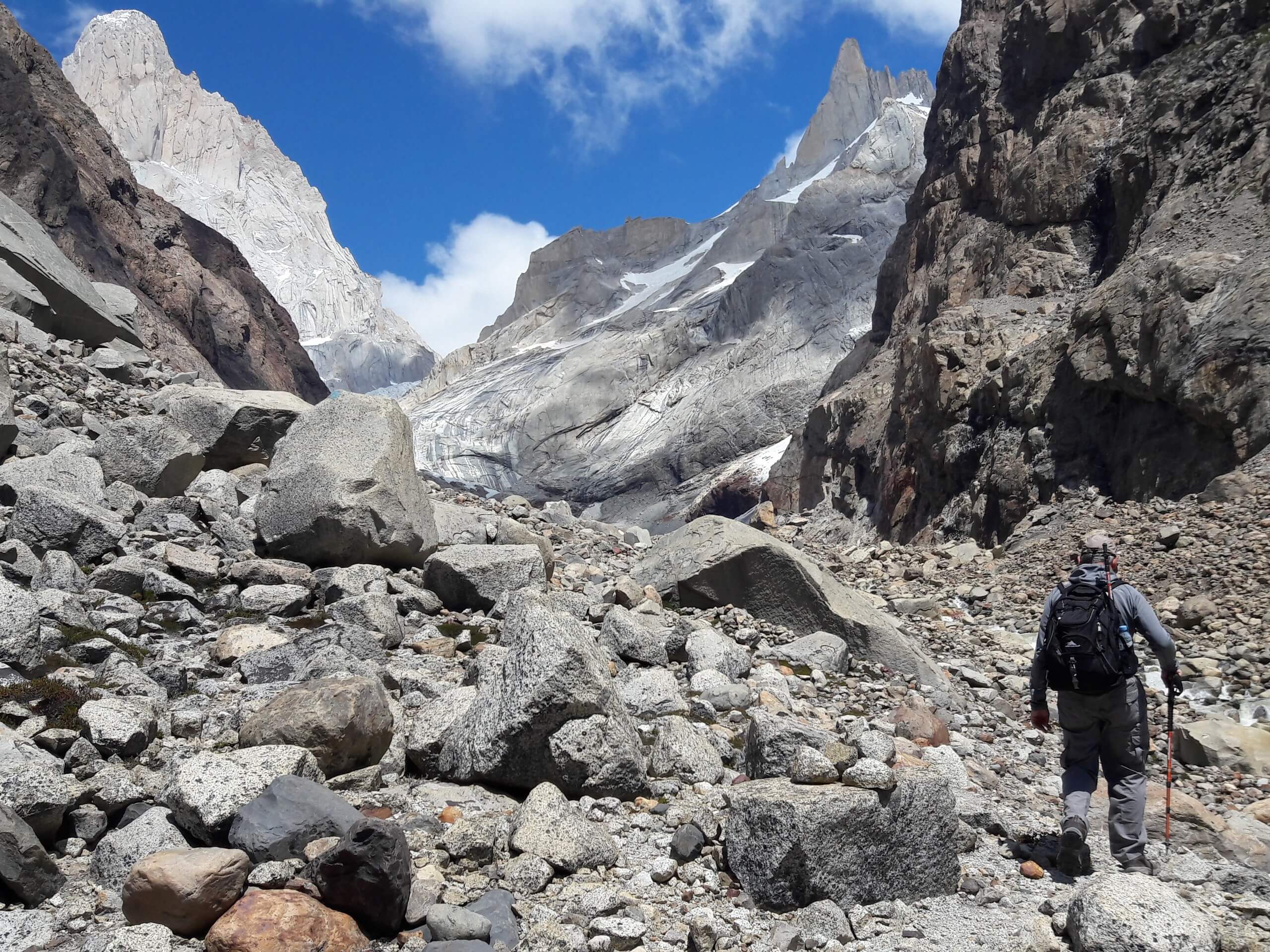 Hiker walking in the Patagonian mountains