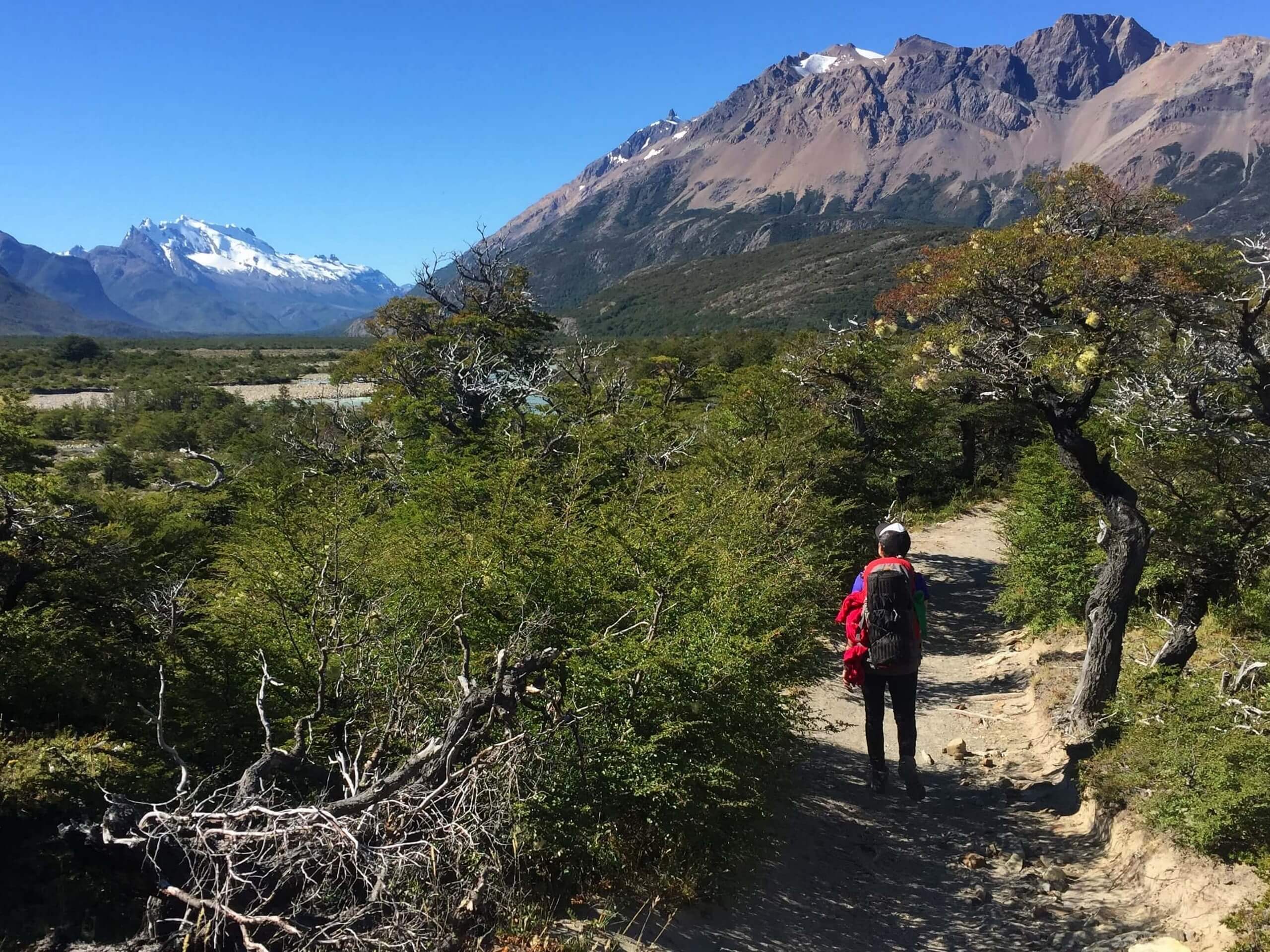 Walking on the rocky path in Patagonia