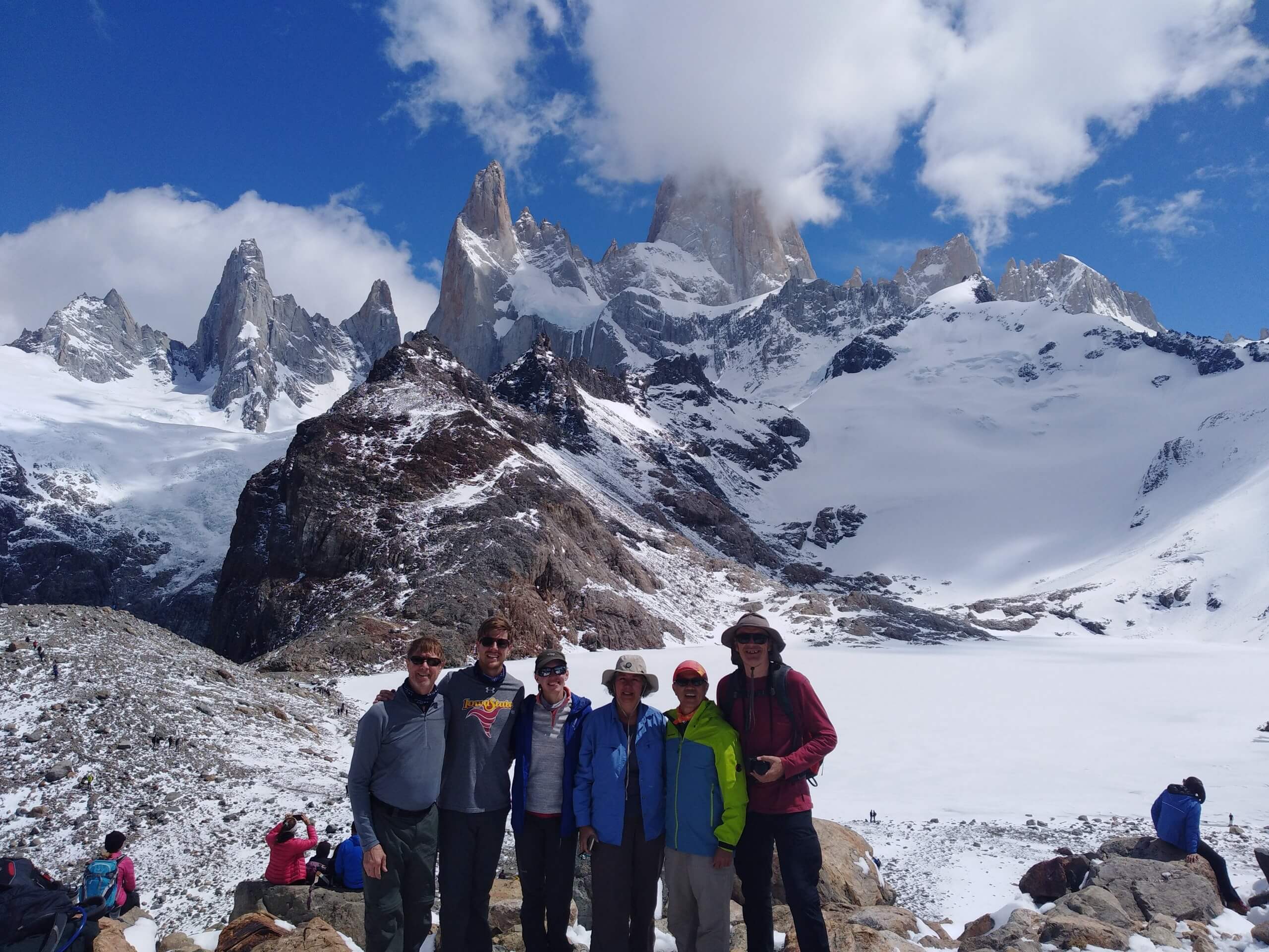 Group of hikers posing in Patagonia