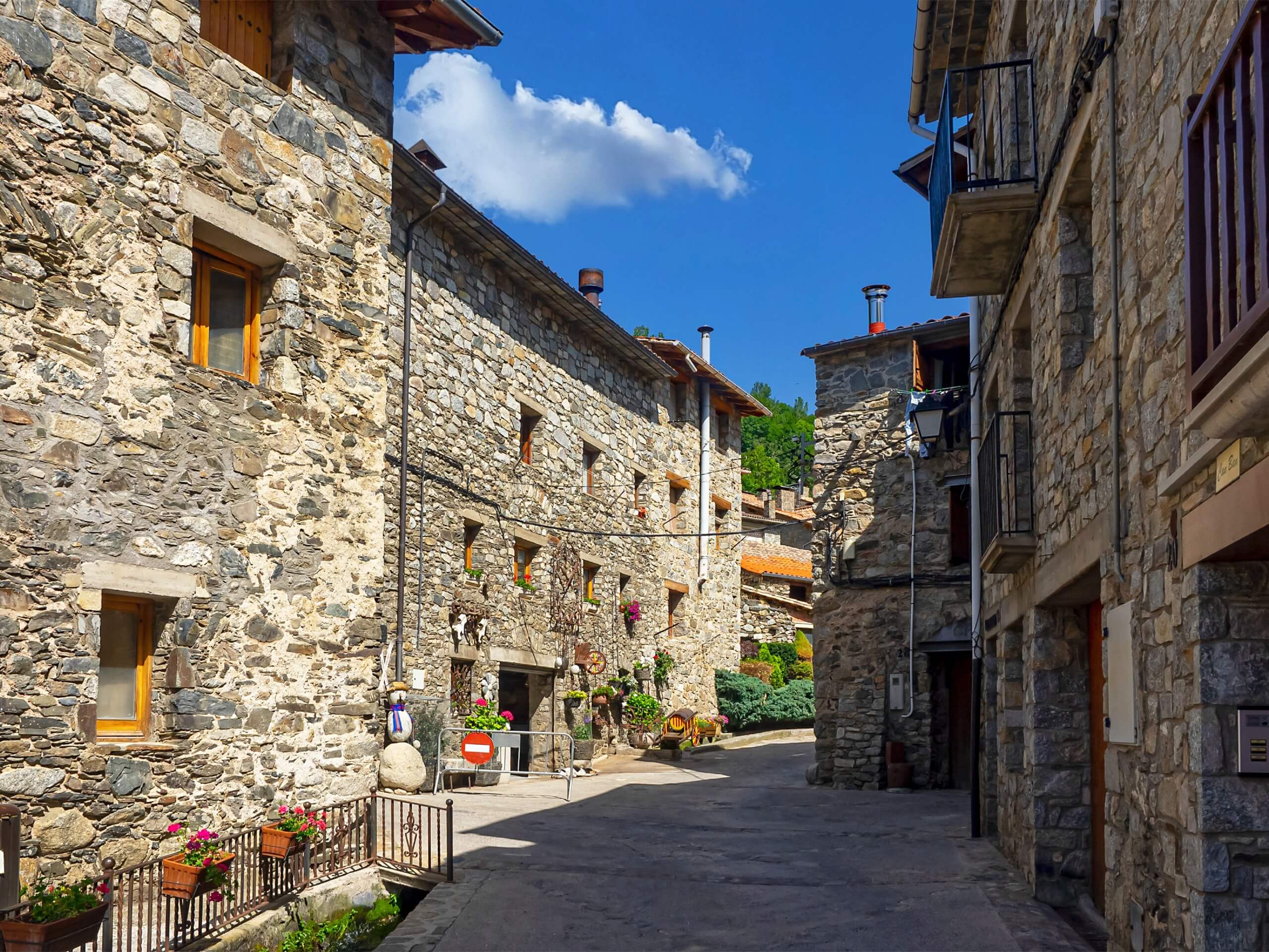 Walking the beautiful streets of the small mountain village in Catalonia